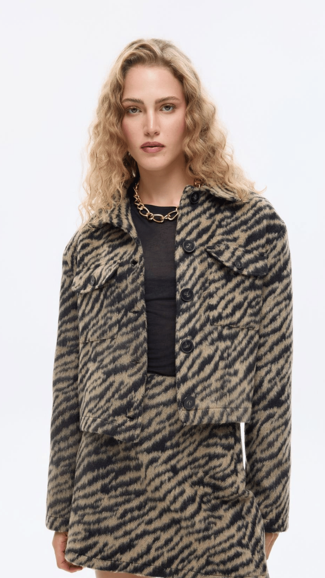 Zebra Desen Kısa Kaşe Ceket