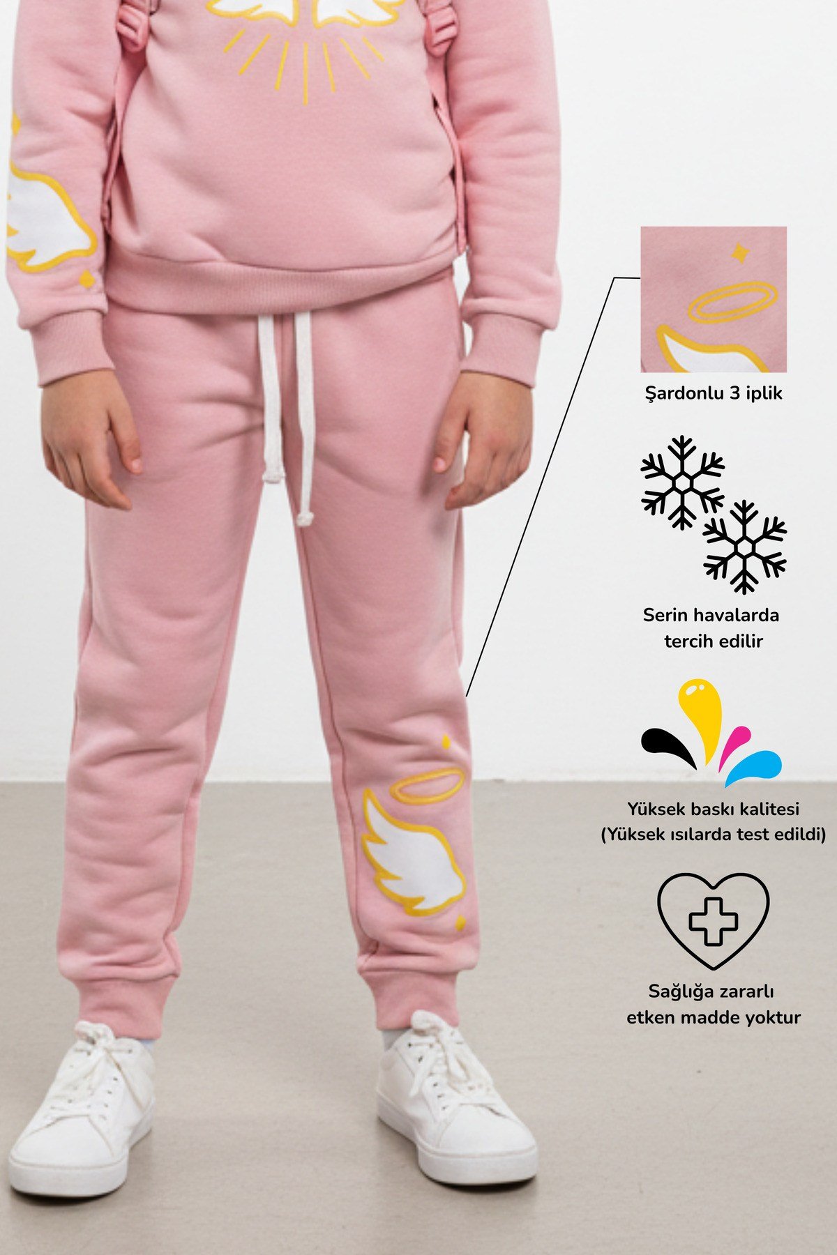 Angel Melek Kanat Baskılı Kız Çocuk Eşofman Altı Jogger Pantolon | 4-9 Yaş