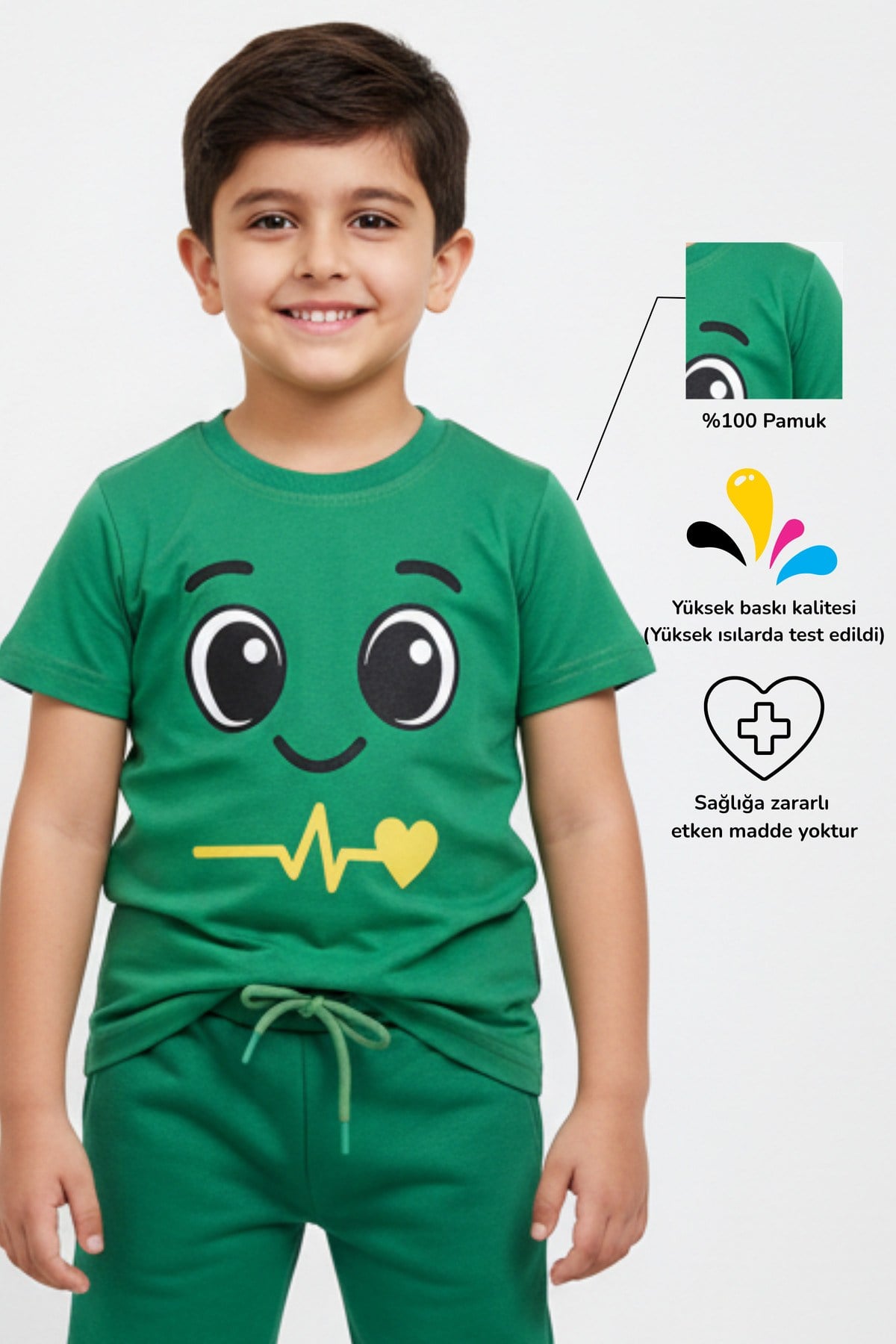 Buddy Sevimli Yüz Baskılı Sıcacık %100 Pamuk Unisex Çocuk T-Shirt Tişört | 4-9 Yaş