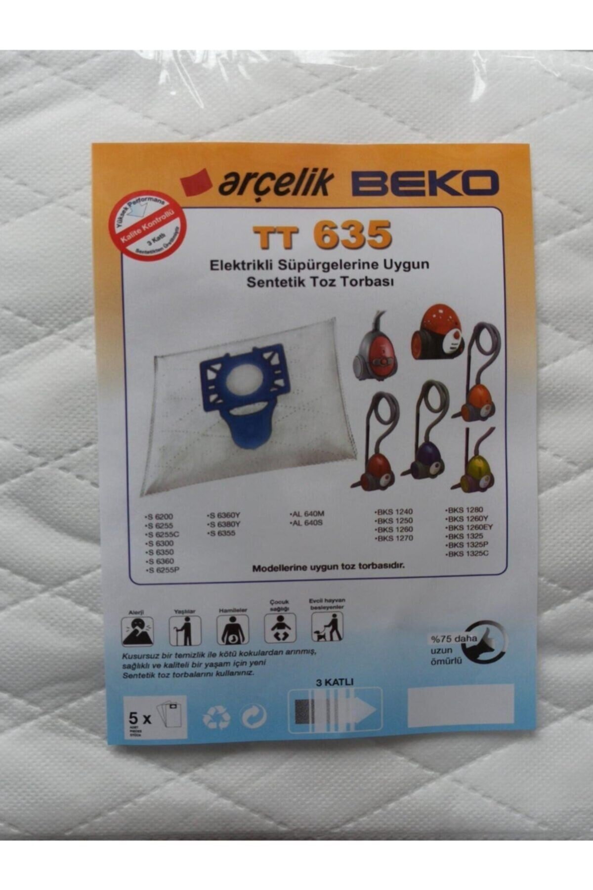 - Beko S 6255 C Tt 635 Elektrikli Süpürge Sentetik Toz Torbası (5 Adet)
