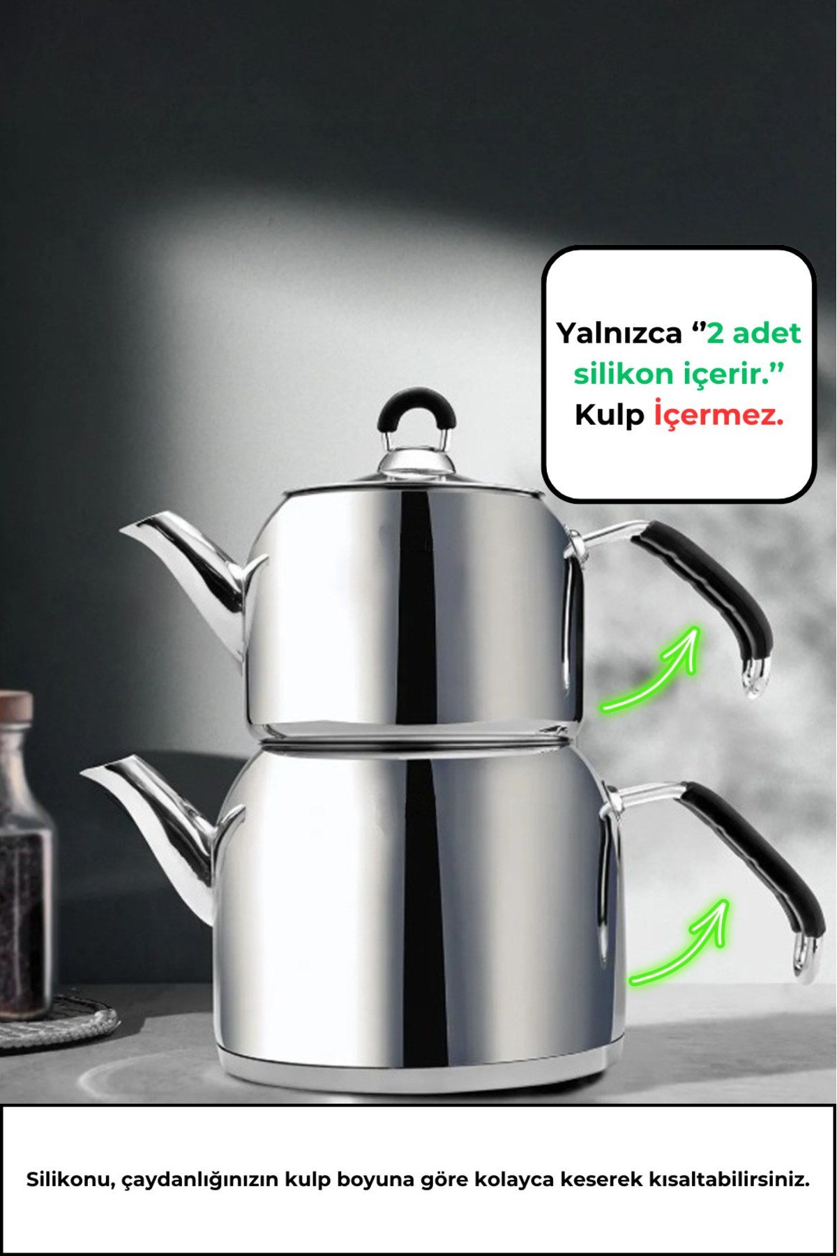 Demir Çaydanlıklar İçin Kulp Silikonu/ Silikon Sap 2 Adet (Siyah)