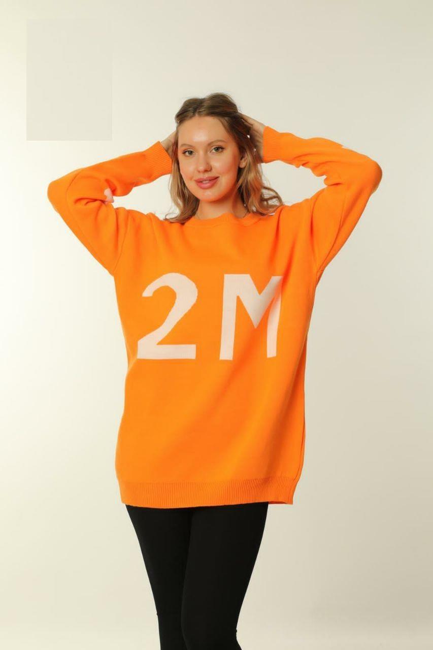 2M Yazılı Dökümlü Salaş Oversize Uzun Triko Kazak