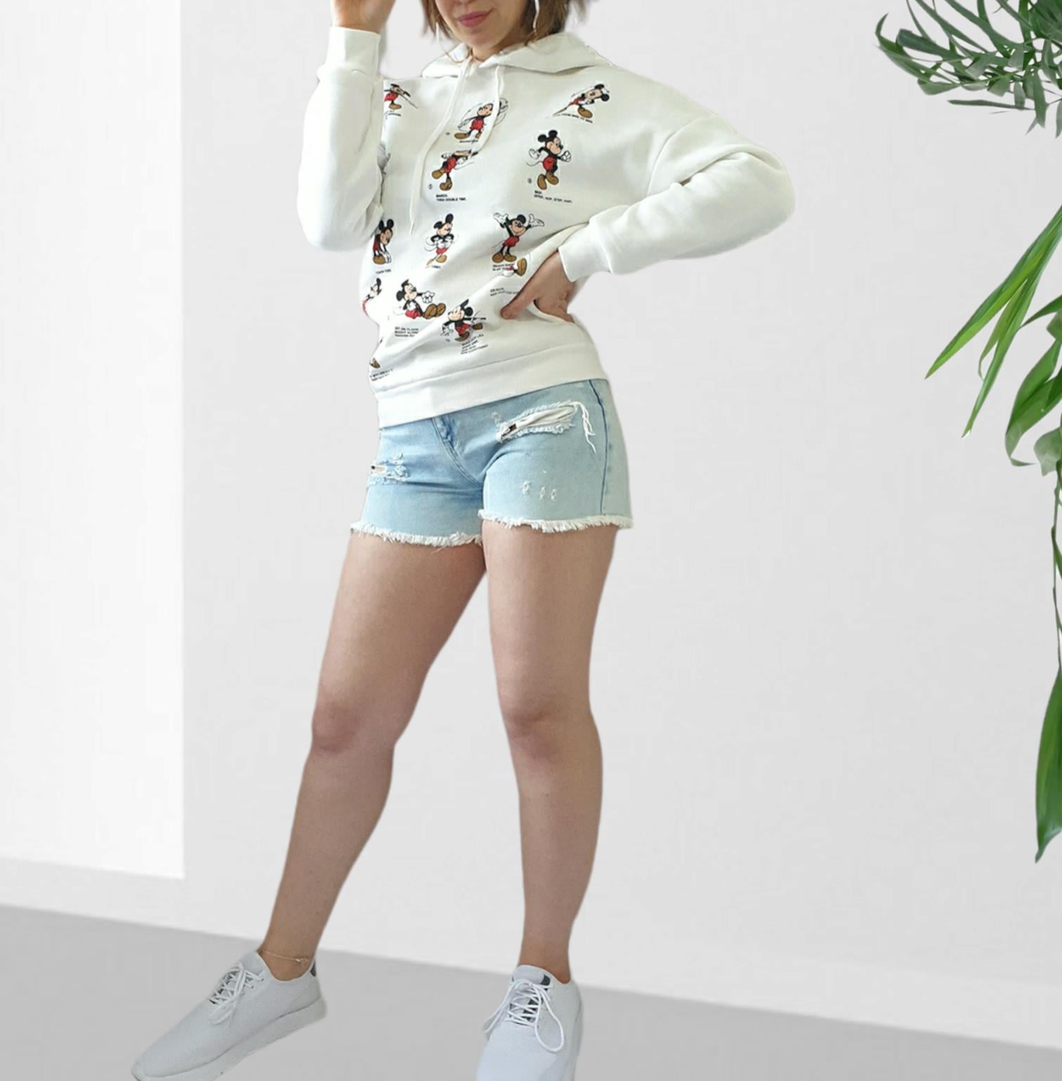 Baskılı Bol Kesim Oversize Kapşonlu Sweat Beyaz
