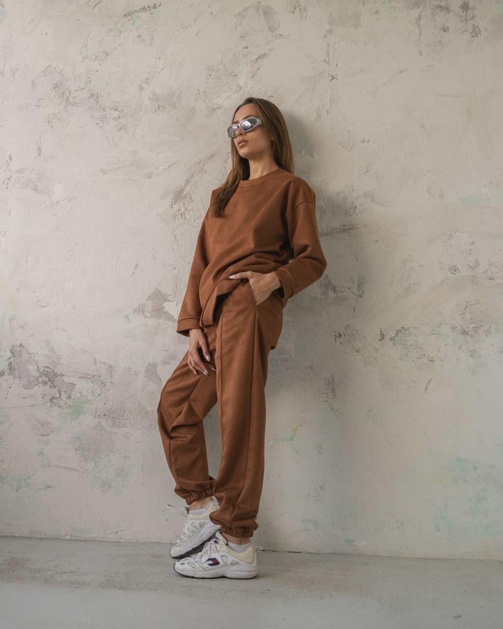 Çok Bol Oversize Bol Kesim Süet Sweat Pantolon ikili Takım