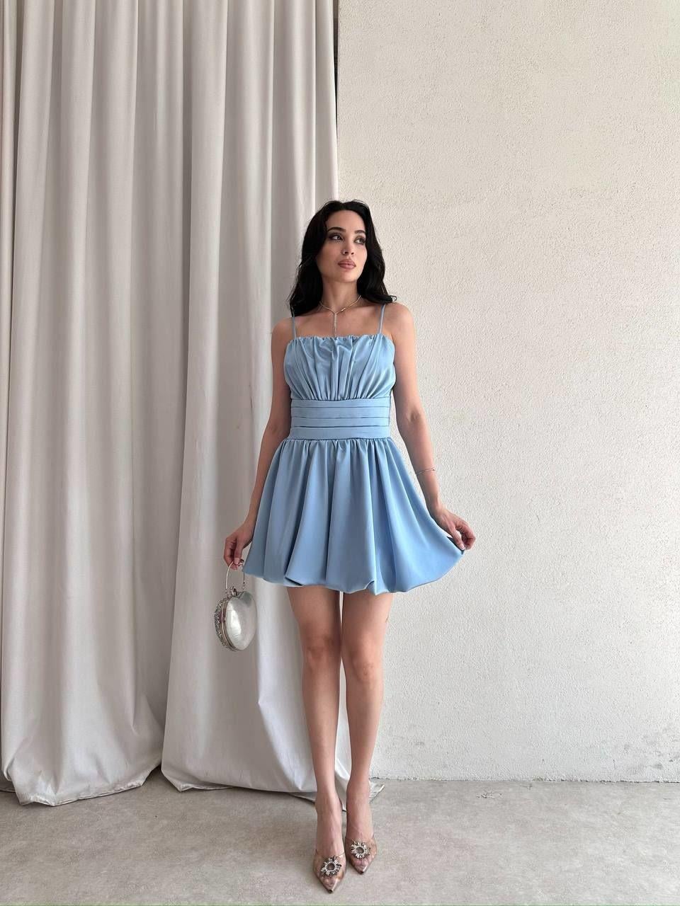İnce Askılı Mini Balon Elbise