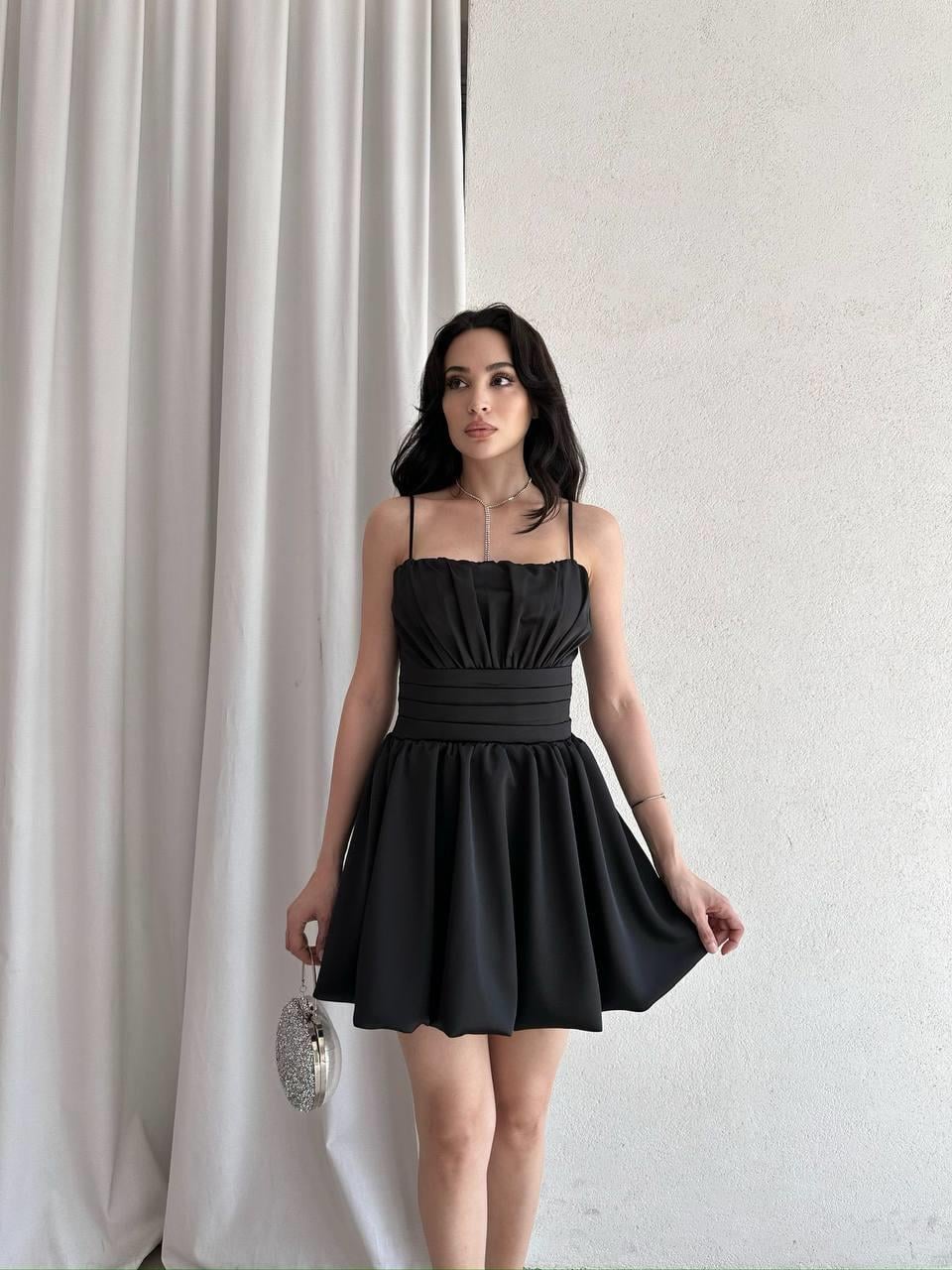 İnce Askılı Mini Balon Elbise