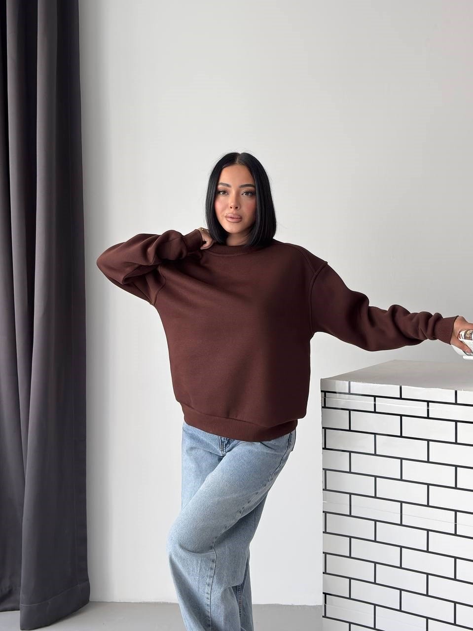 Rahat Kesim Bisiklet Yaka Sweatshirt