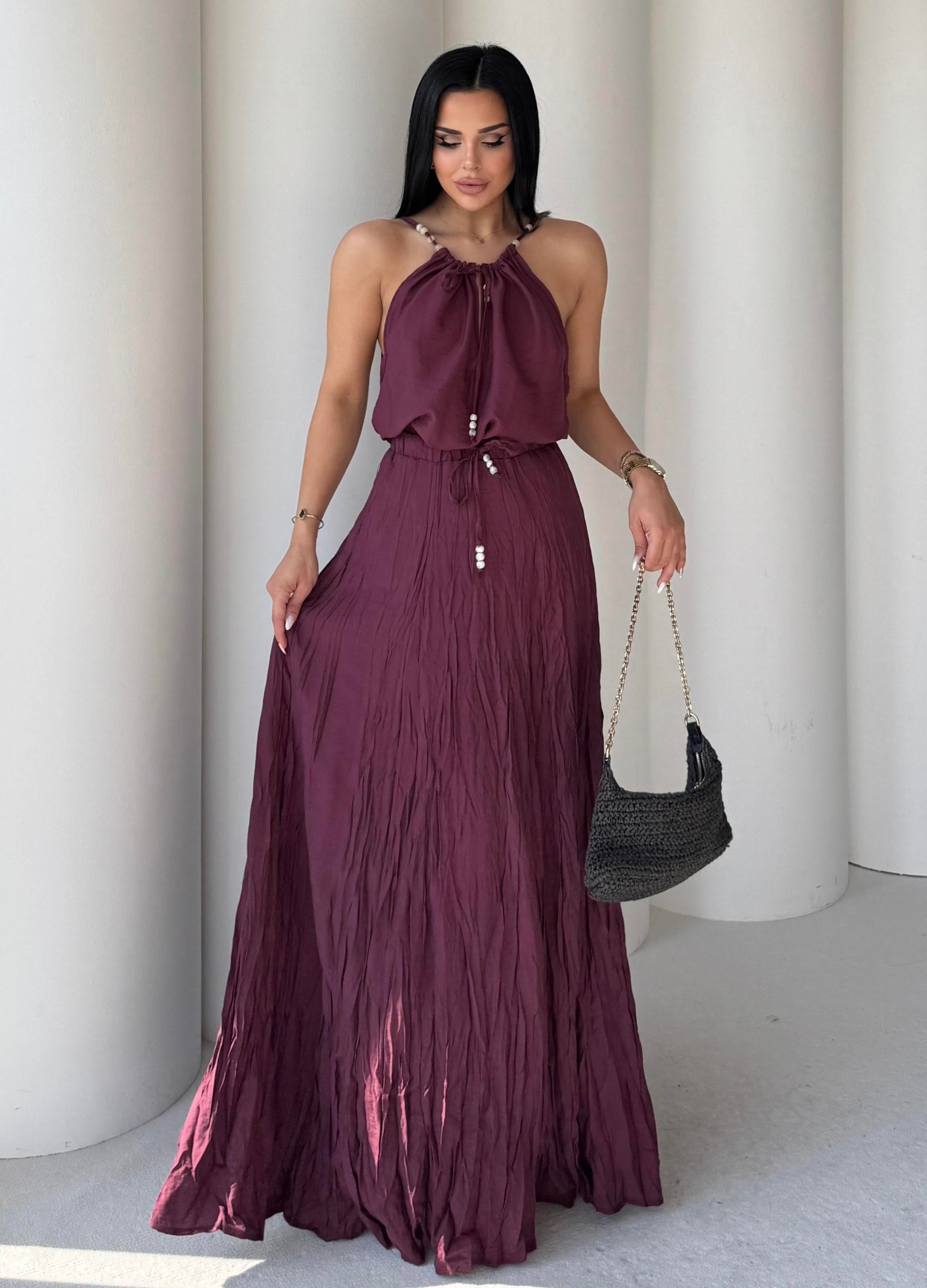 Capris Boncuk Detaylı Etekli Takım Bordo