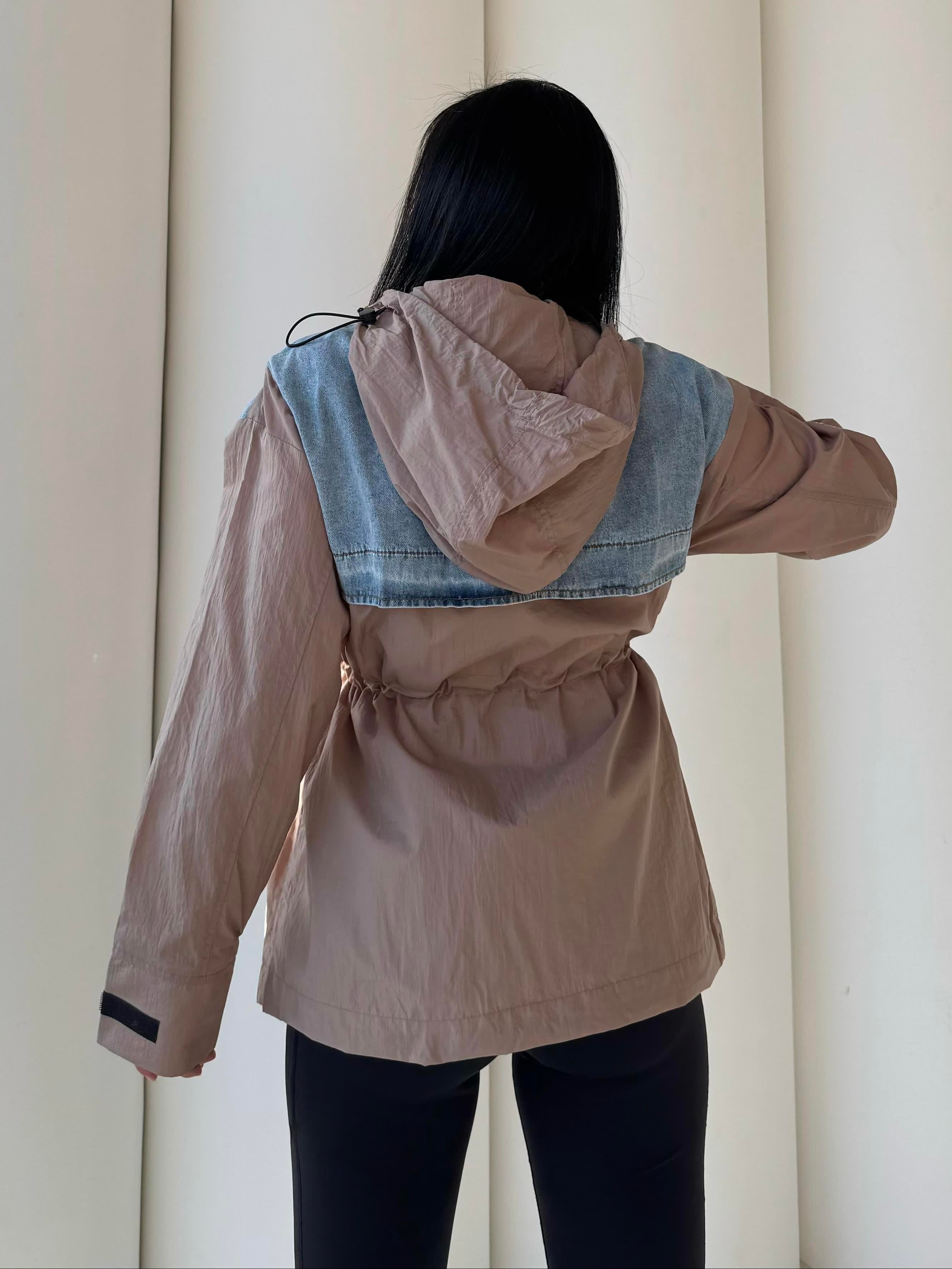 Genary Denim Detaylı Paraşüt Yağmurluk Bej · 2