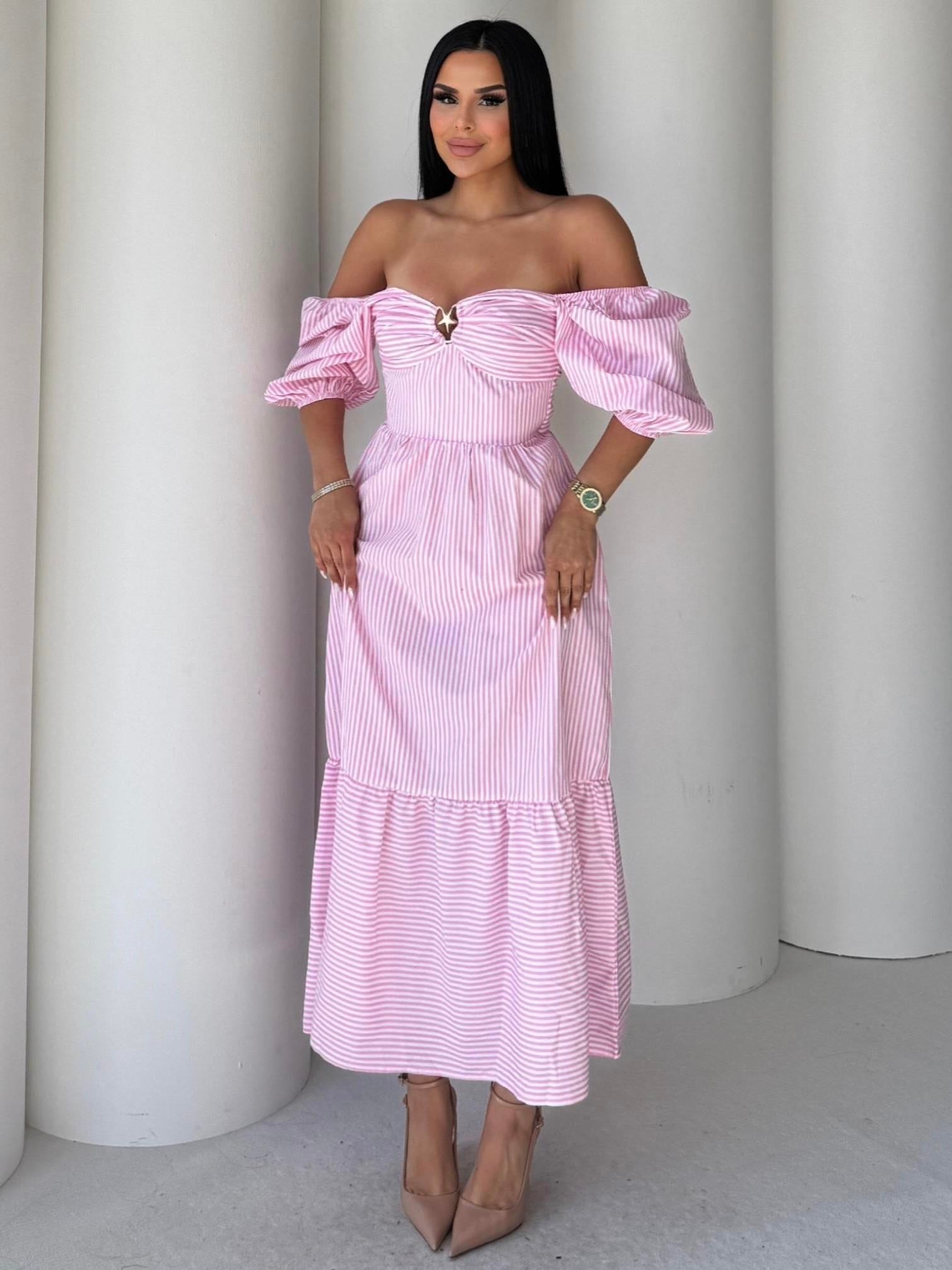 Kanon Gold Toka Detaylı Elbise Pembe