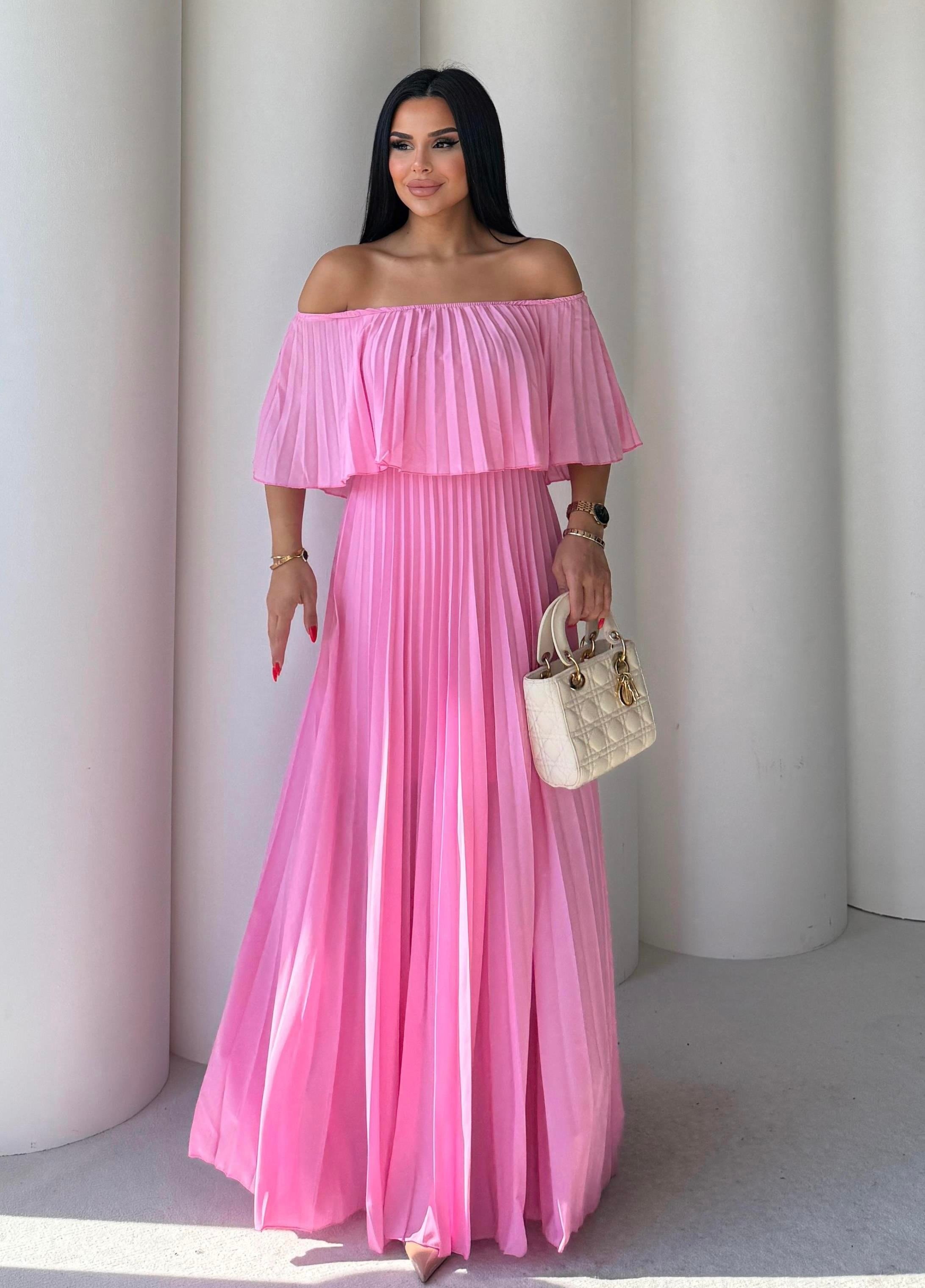 Mezula Piliseli Elbise Pembe