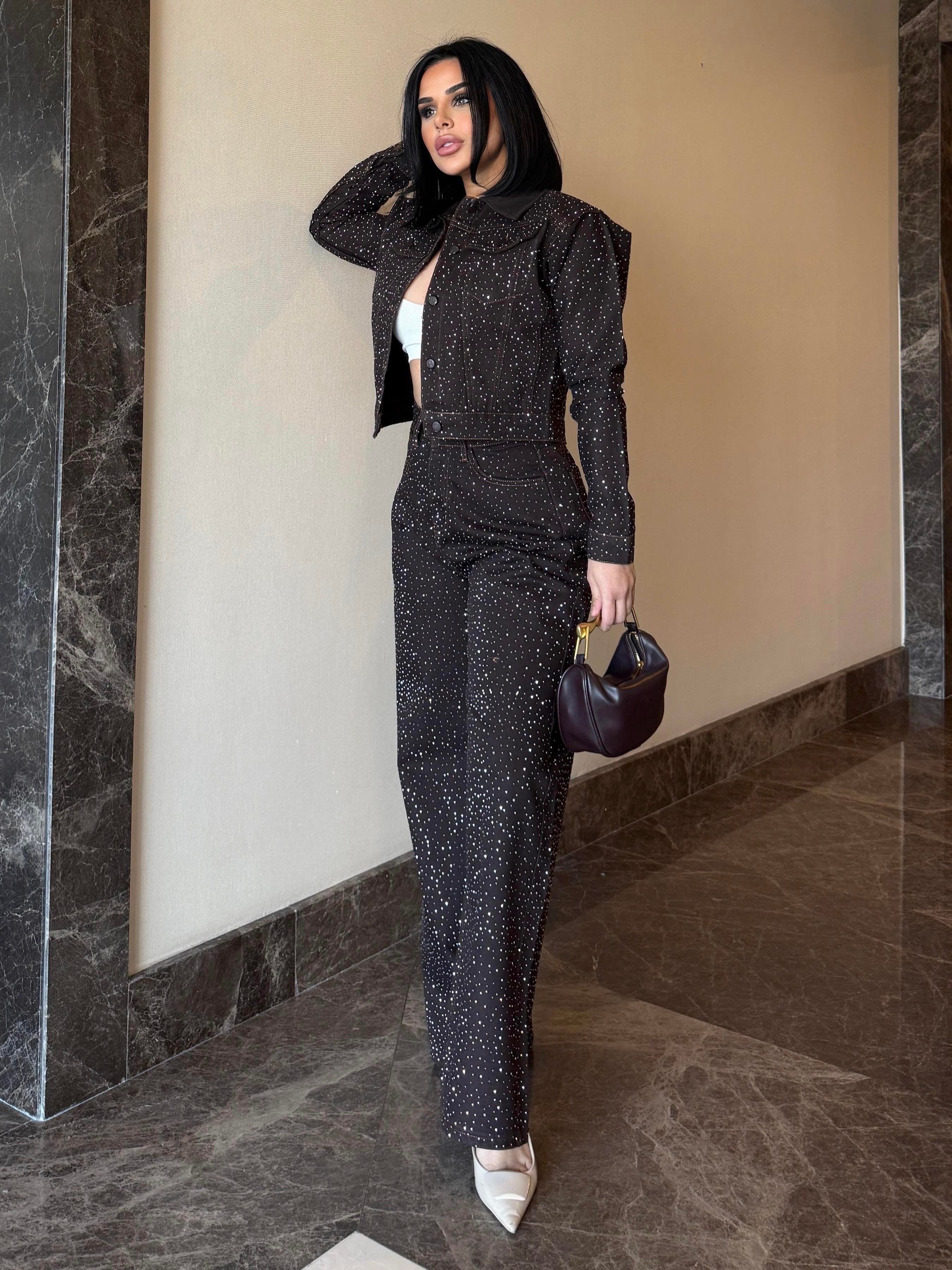 Parlas Taş İşleme Detaylı Denim Takım Kahve · 8