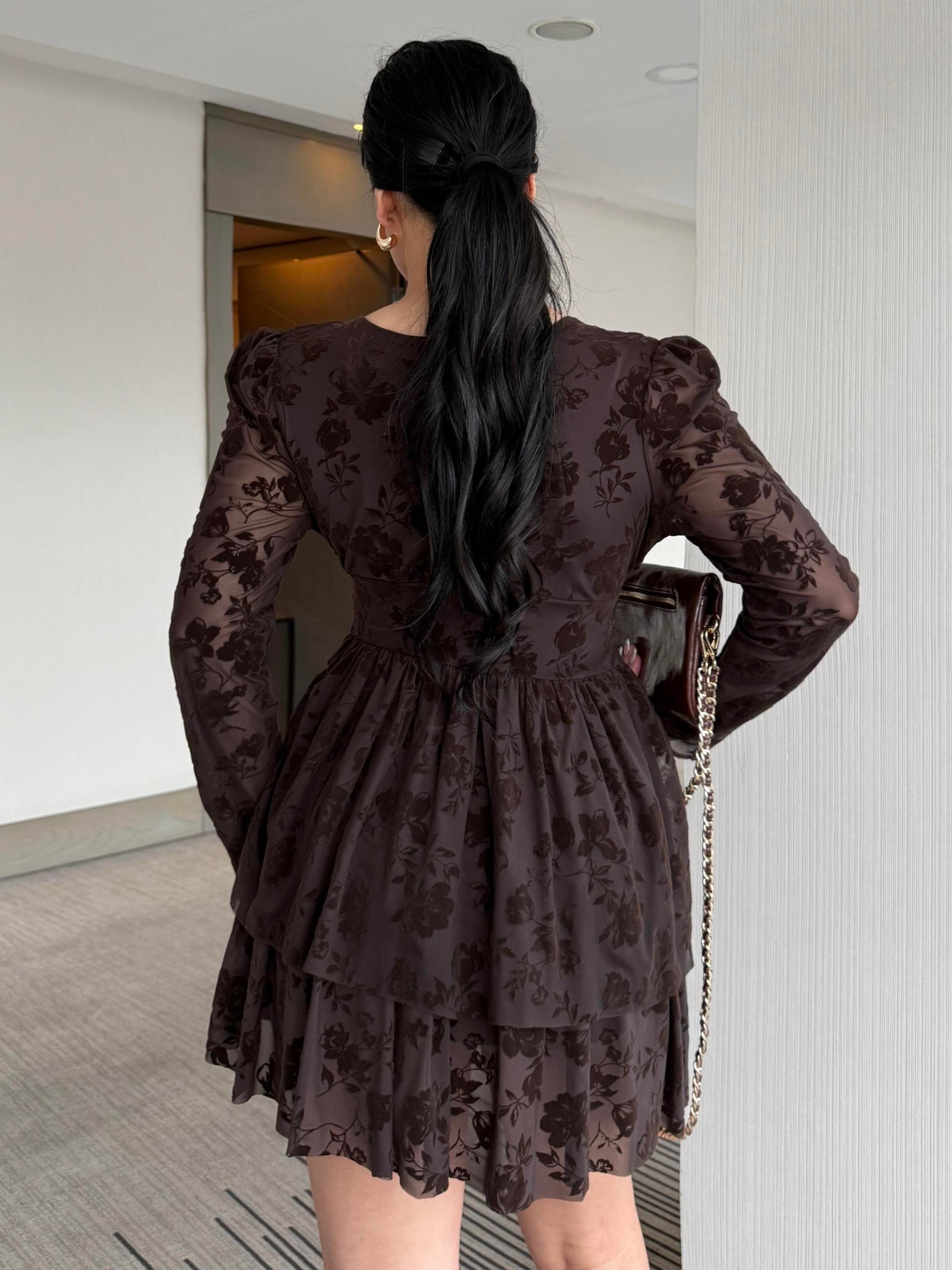 Rovina Gold Toka Detaylı Elbise Kahve · 5