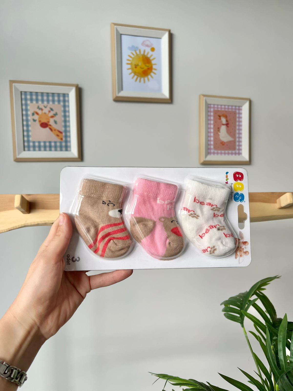 3'lü Çorap Bear Pembeli