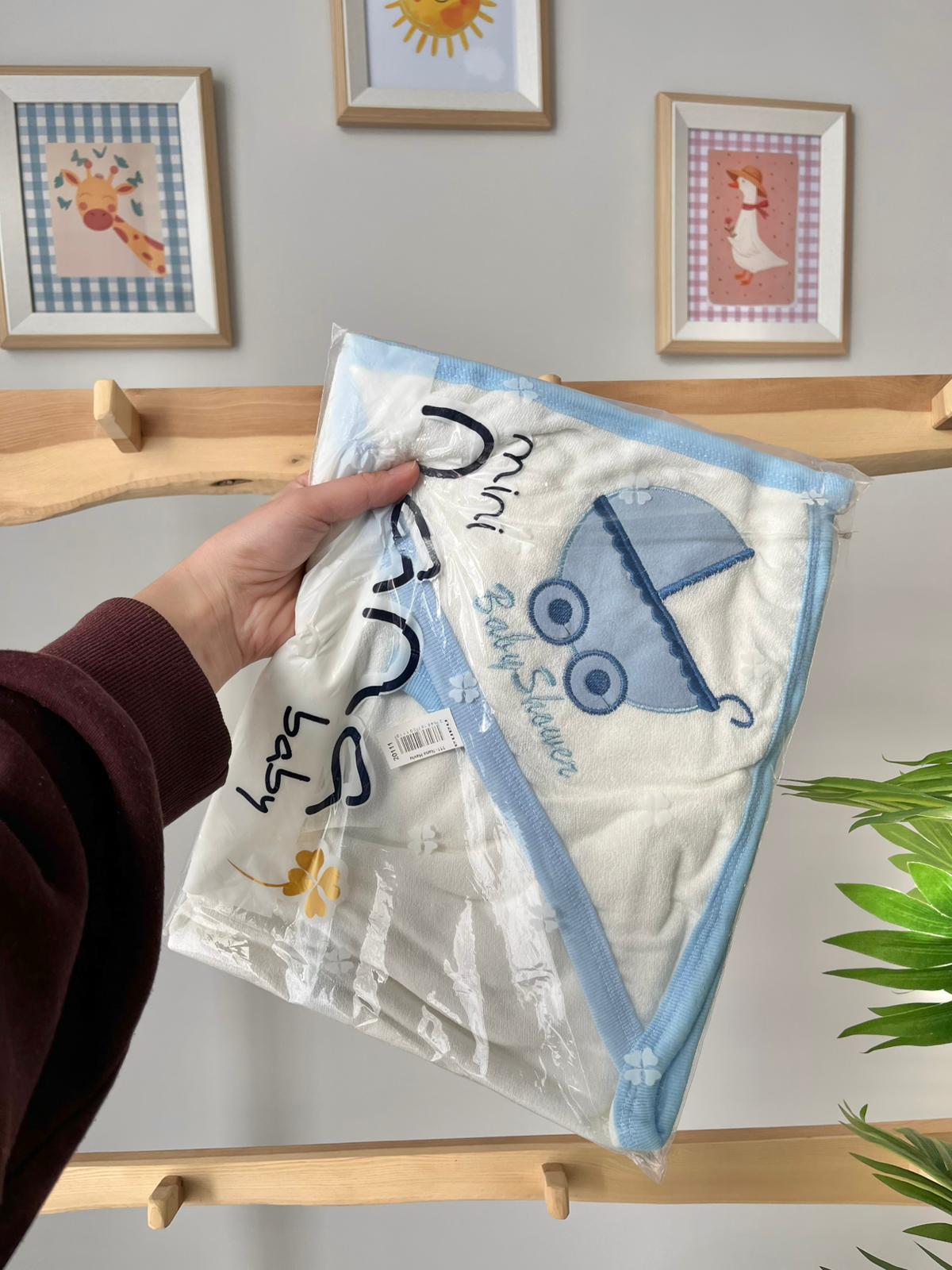 Bebek Arabası Mavi Banyo Havlusu 