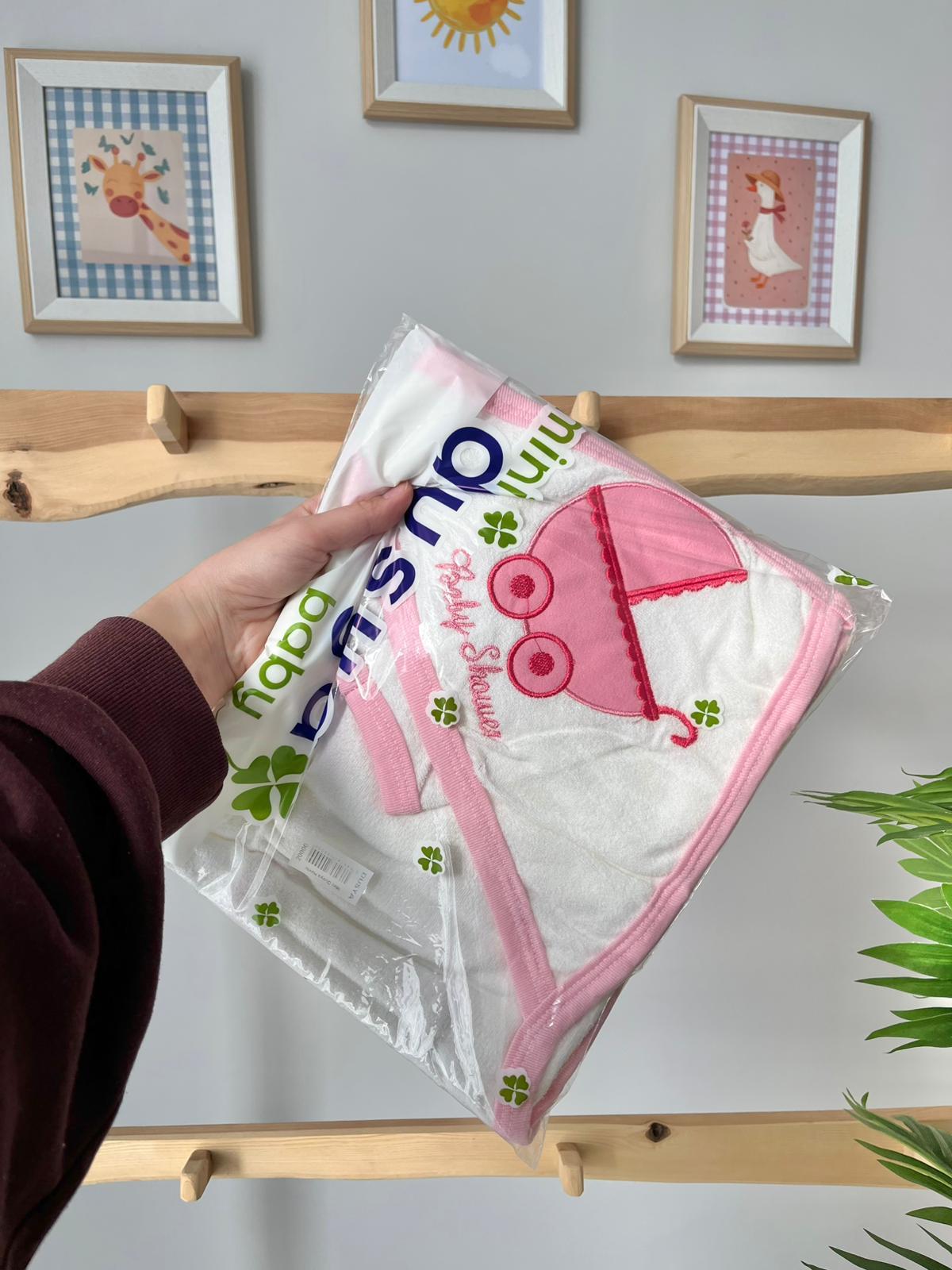Bebek Arabası Pembe Banyo Havlusu 