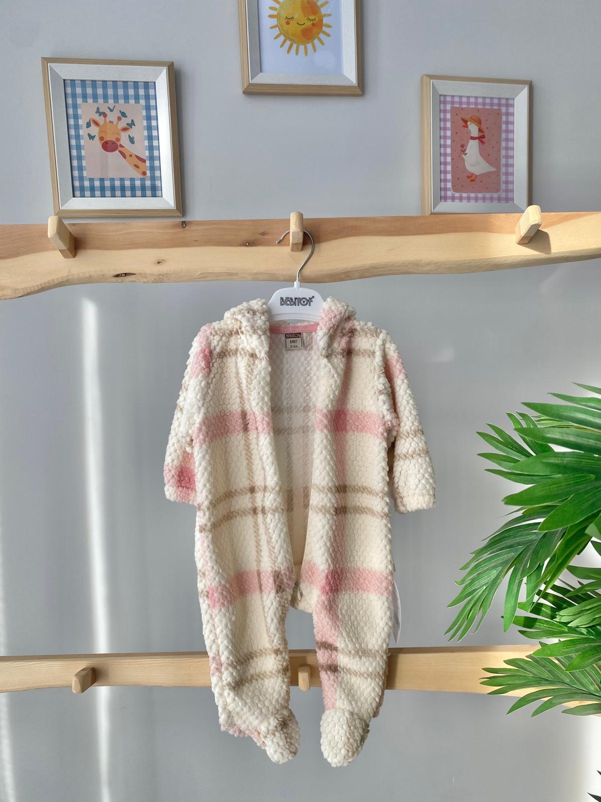 Ekose Peluş Tulum Pembe