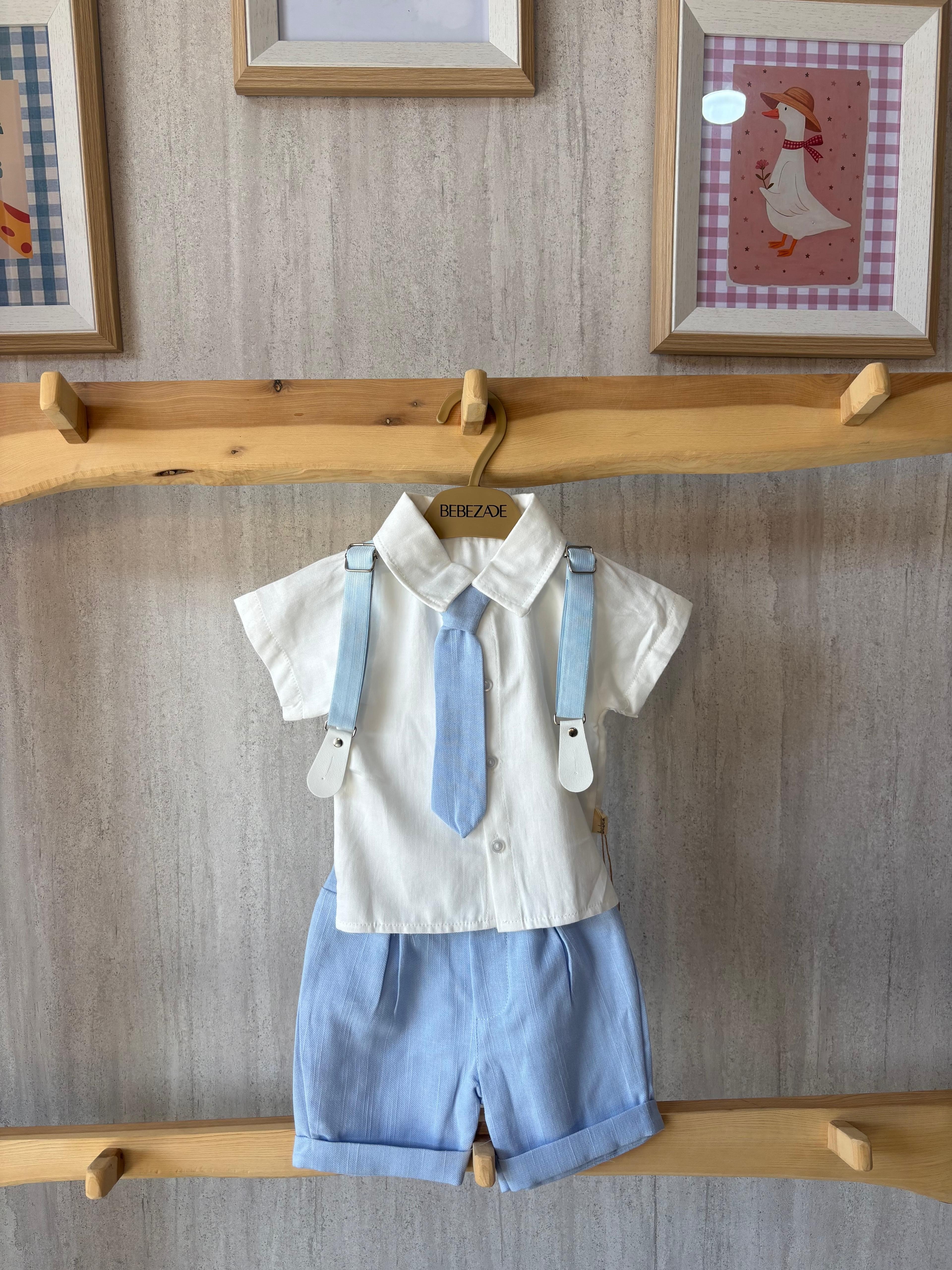 Kravatlı Gömlekli Takım Bebe Mavisi