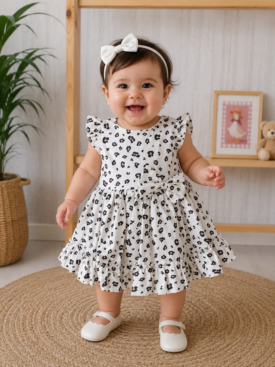 Leopar Desen Elbise Beyaz