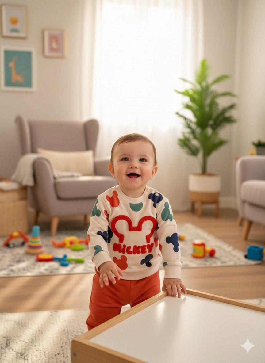 Mickey Baskılı Nakışlı Takım Turuncu