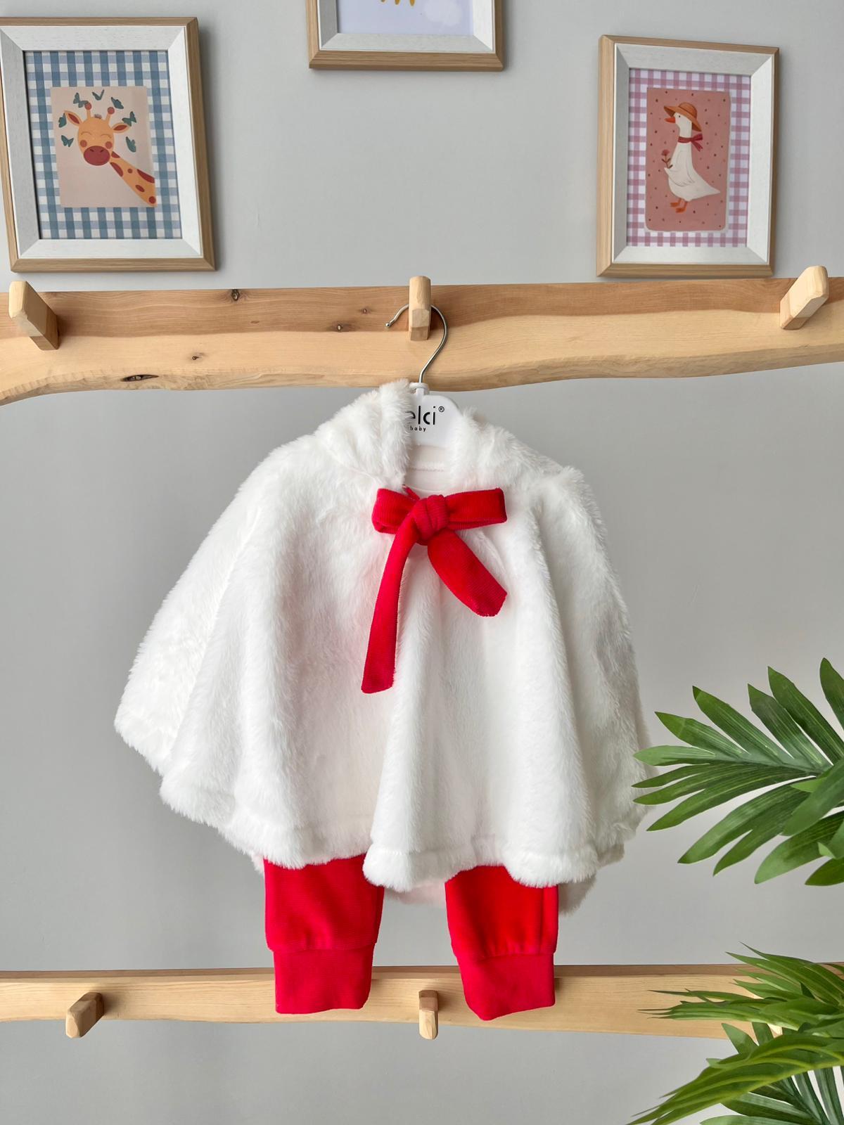 Peluş Pelerin'li 3'lü Takım Kırmızı