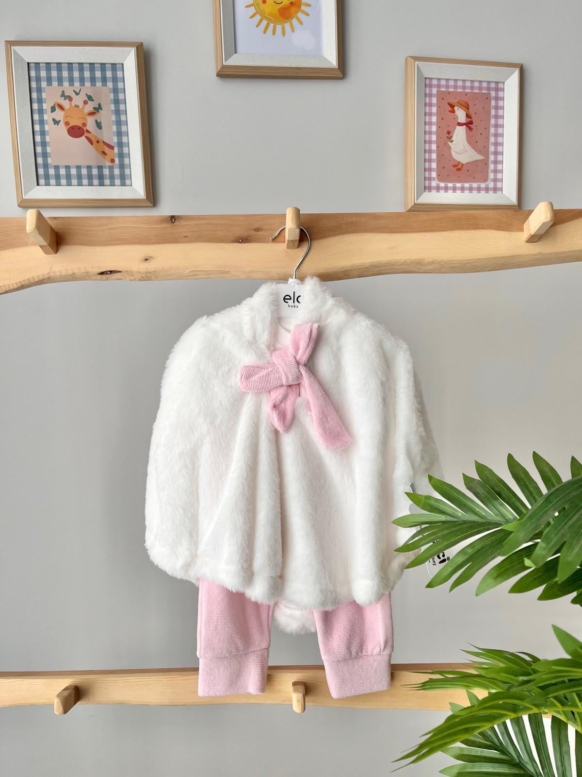 Peluş Pelerin'li 3'lü Takım Pembe