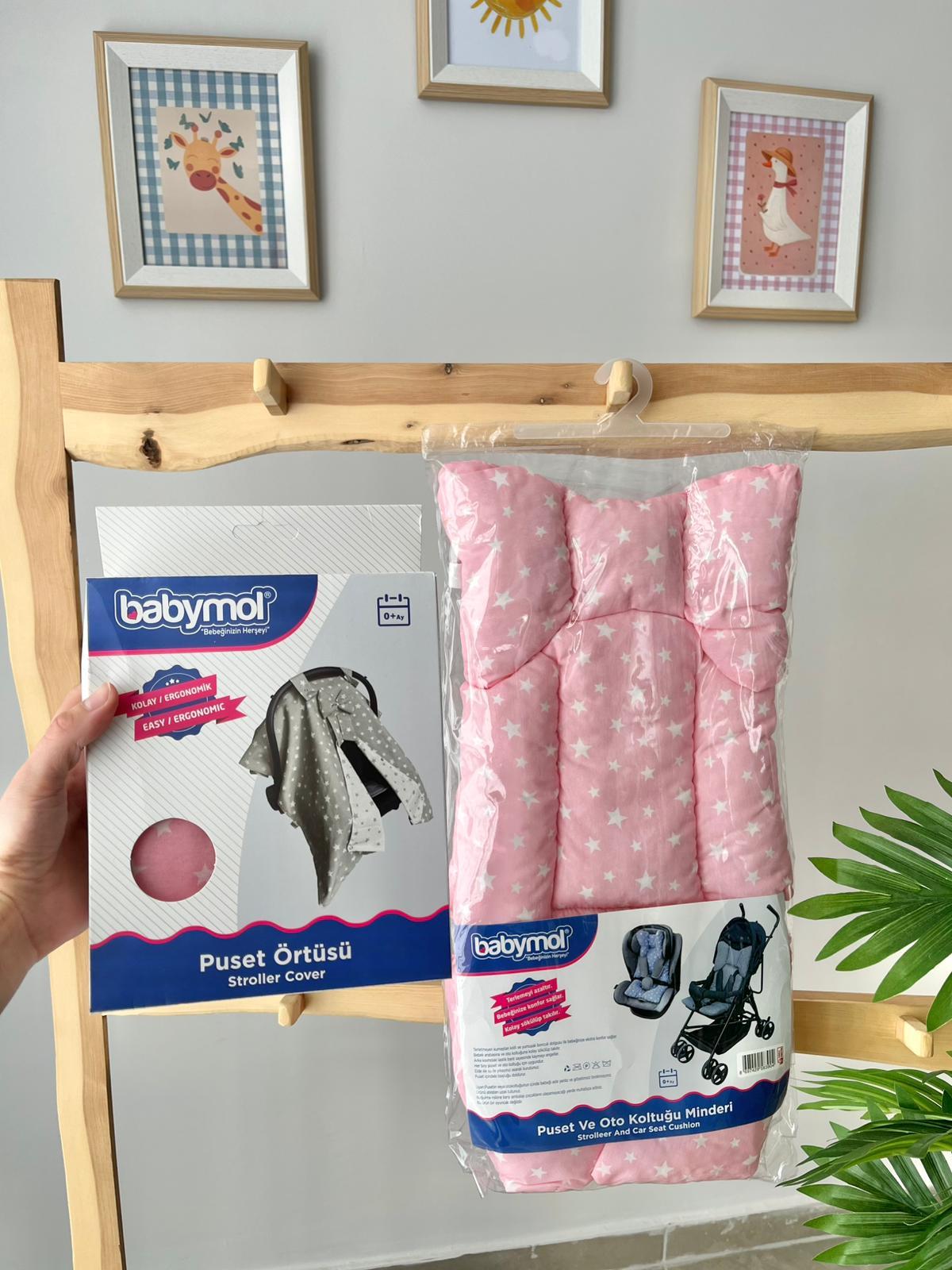 Yıldızlı Puset Örtüsü & Minderi Pembe