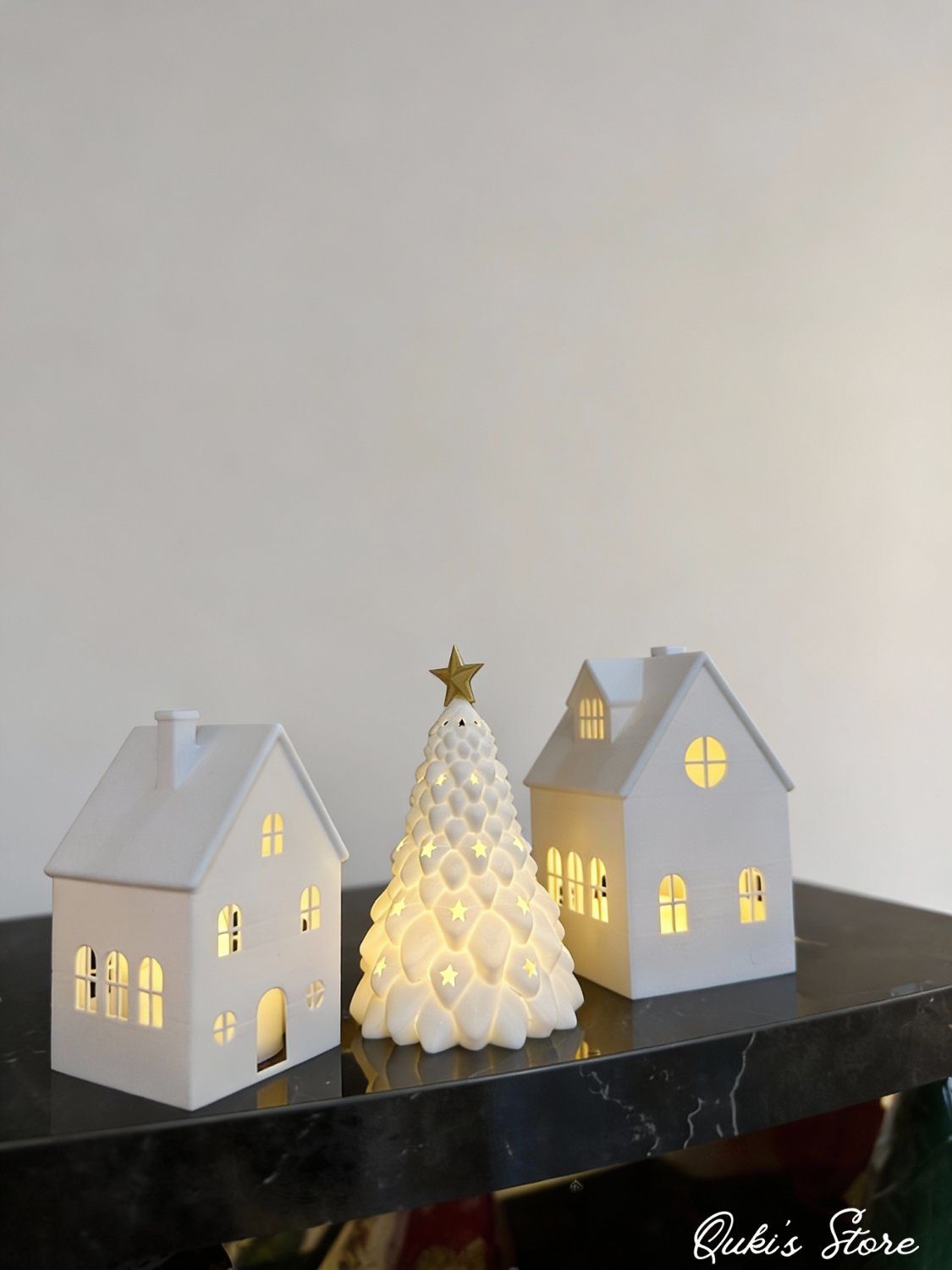 3'lü, Işıklı Noel Evi, Kış Masalı, Tealight - Led Mumlar Dahildir, 10 Cm, 9 cm, 8 cm