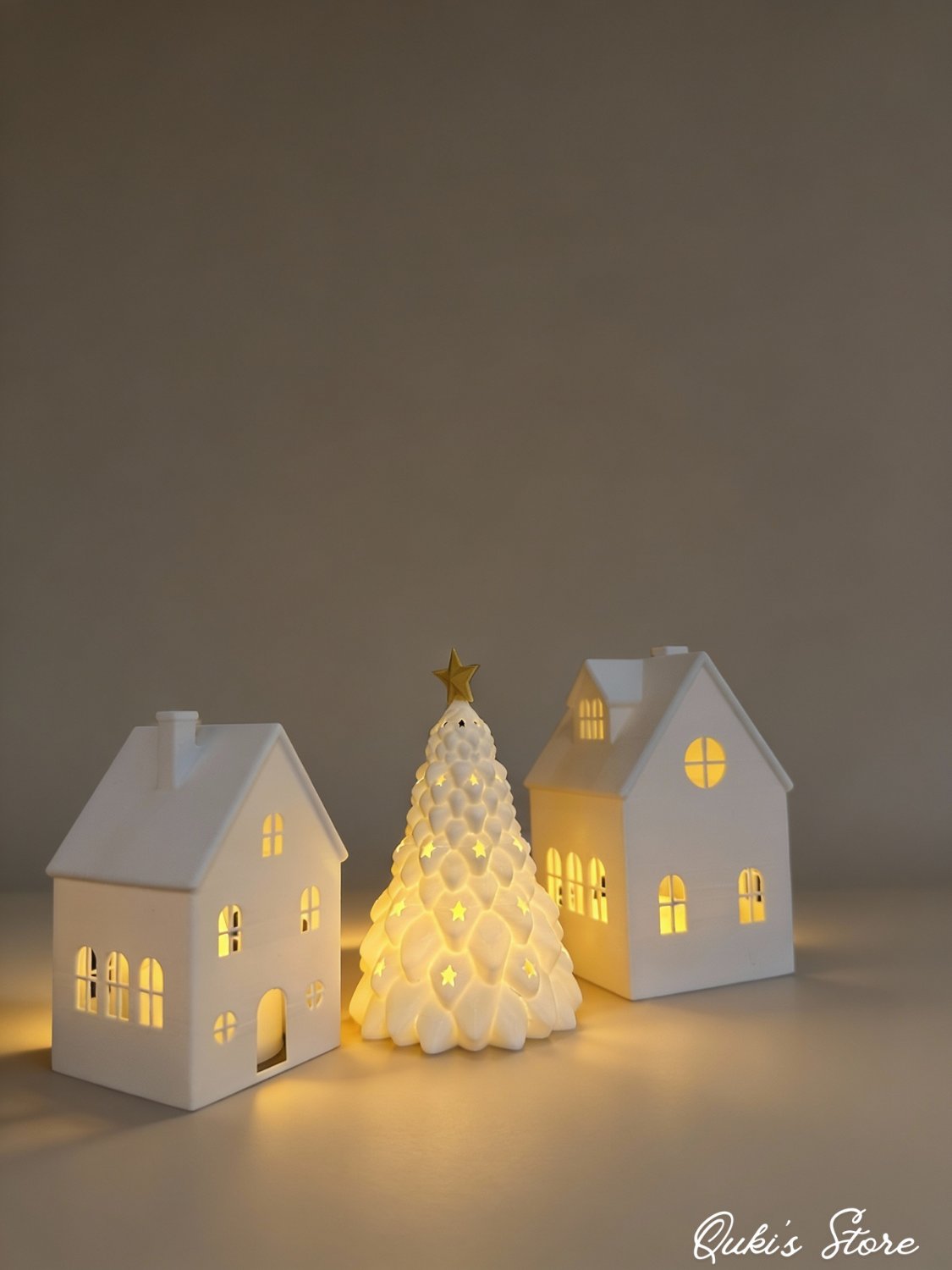 3'lü, Işıklı Noel Evi, Kış Masalı, Tealight - Led Mumlar Dahildir, 10 Cm, 9 cm, 8 cm