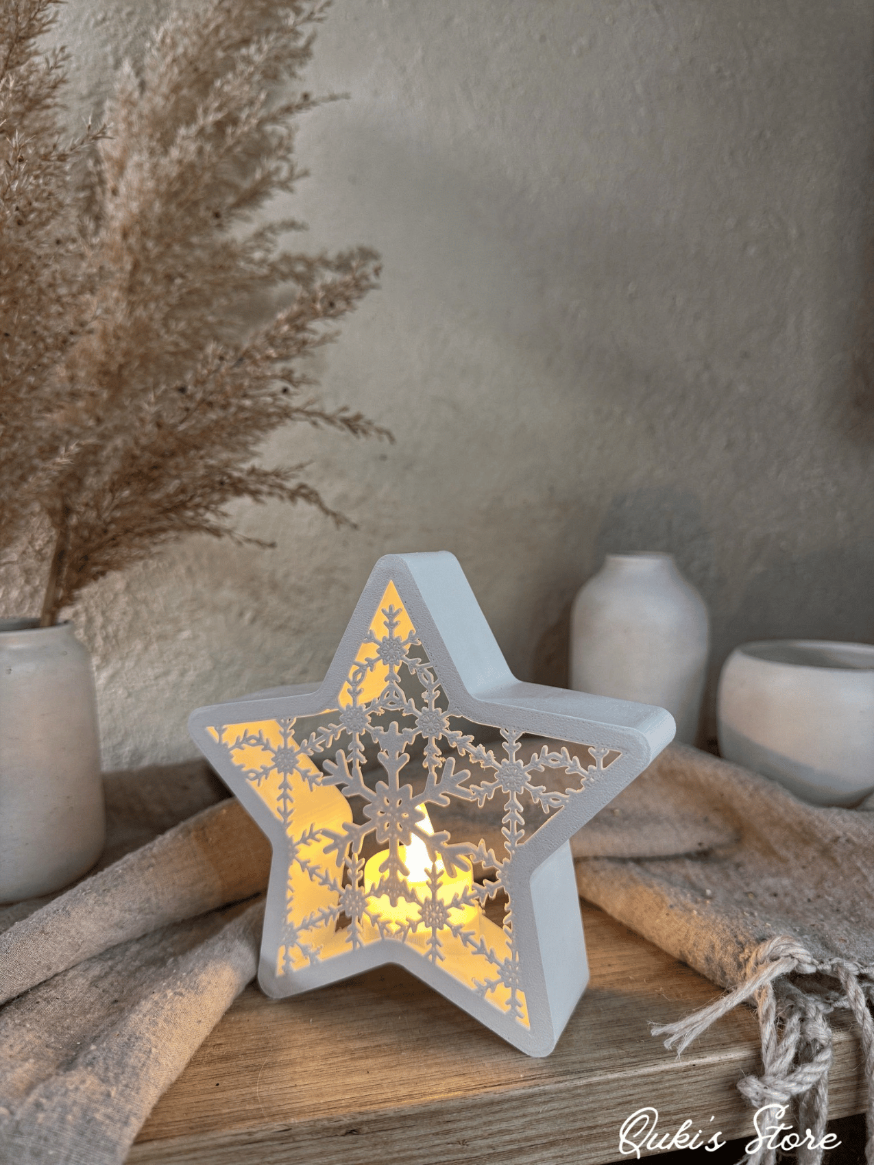 Dekoratif Kartanesi Desenli Yıldız Mumluk, 16 Cm, 1 Adet Tealight Hediyeli