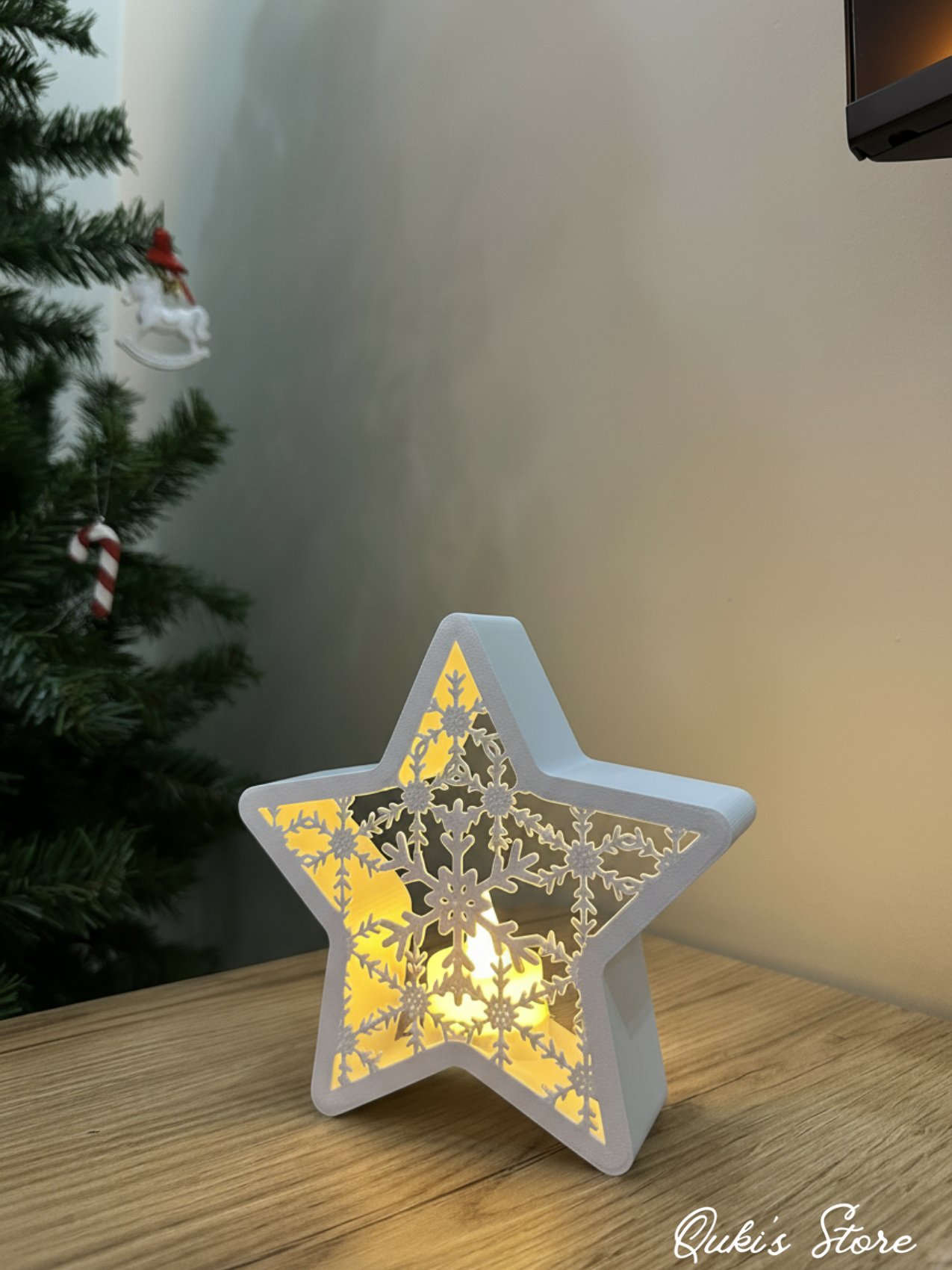 Dekoratif Kartanesi Desenli Yıldız Mumluk, 16 Cm, 1 Adet Tealight Hediyeli