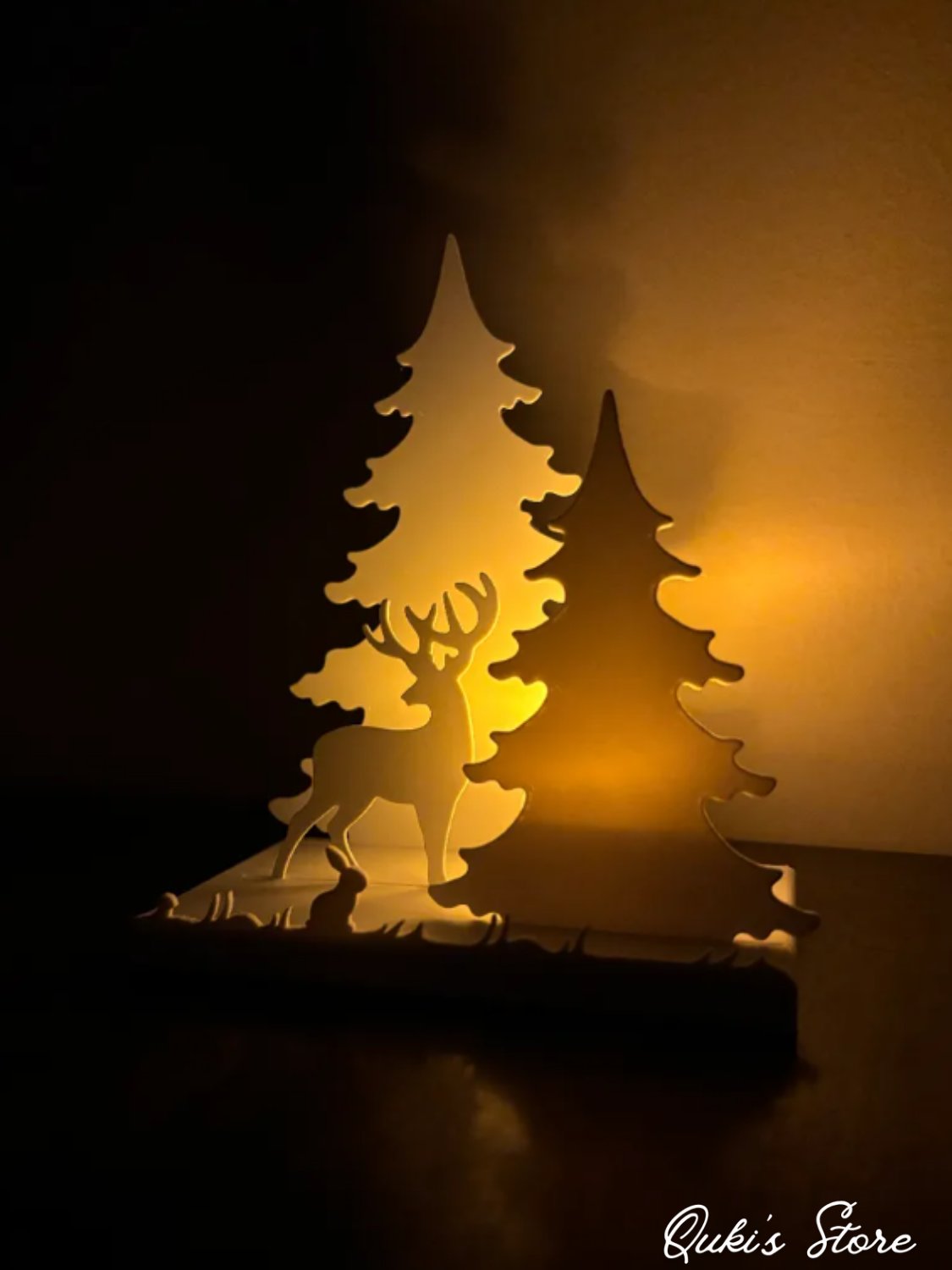 Işıklı Geyikli Yılbaşı Süsü, Noel Süsü, Masa Dekoru, 1 Adet, Beyaz, Işık Dahil, 16cm