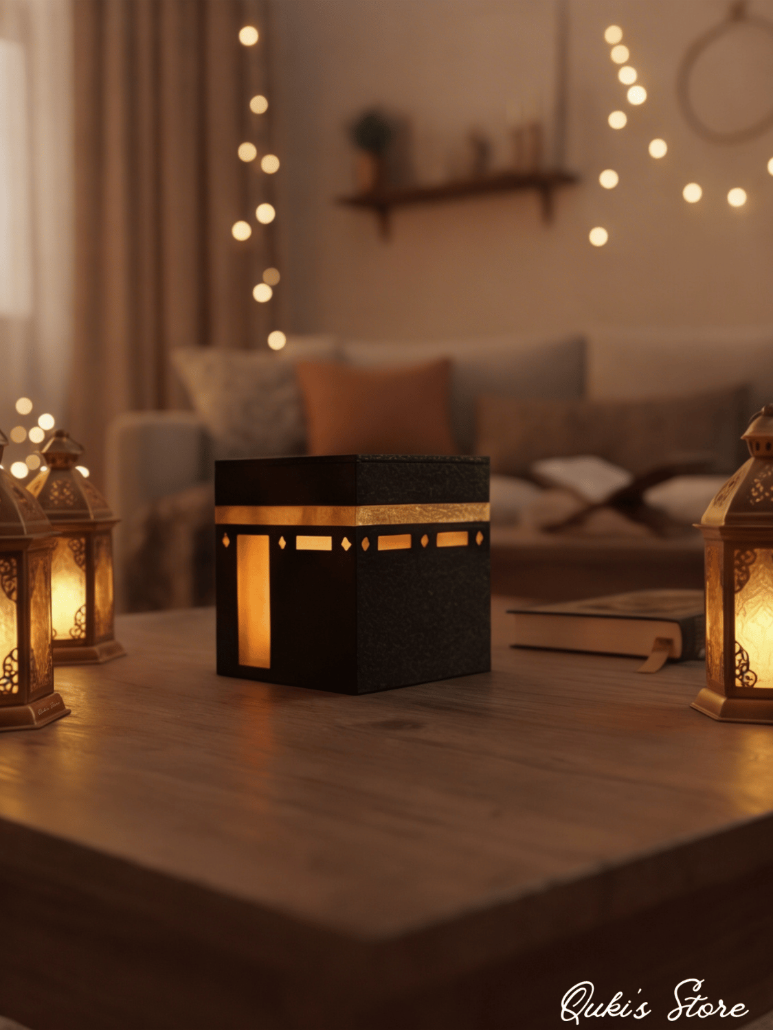 Kâbe Tasarımlı Tealight Mumluk, Ramazan ve İslami Dekorasyon, Pilli Mum Dahil, 8 cm, 1 Adet,