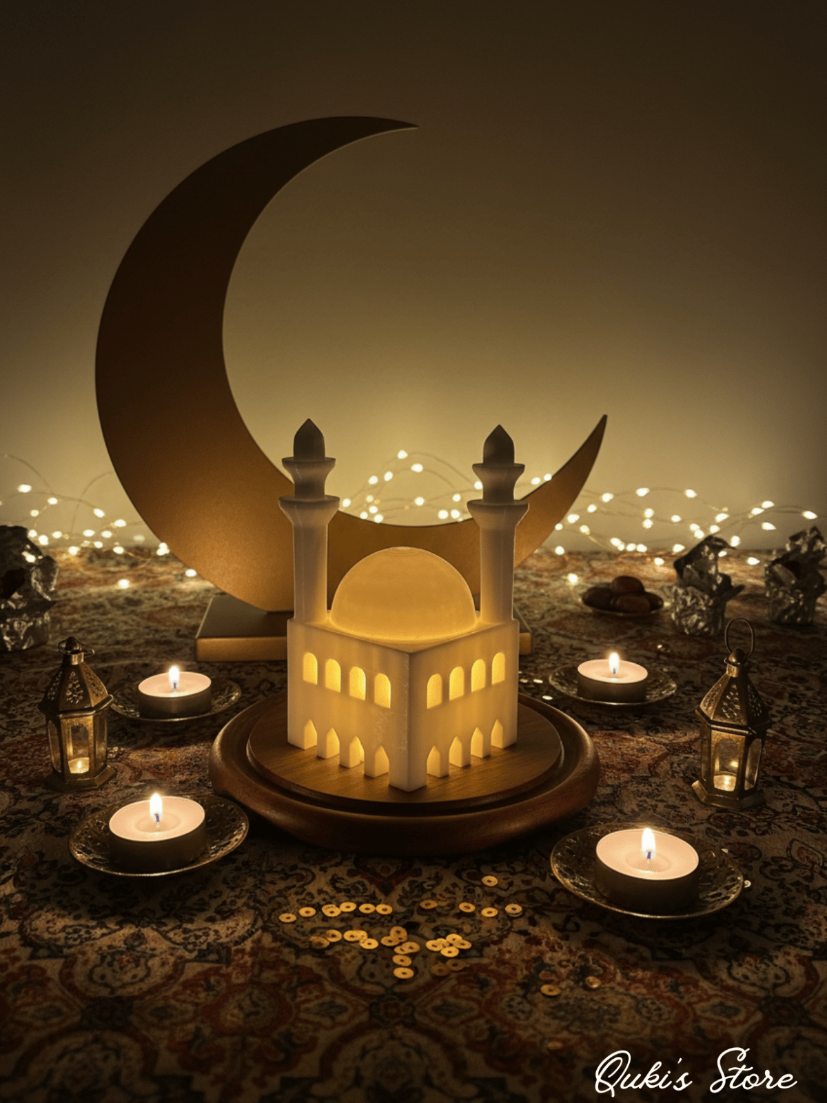 Mini Cami Mumluk, Dekoratif Tealight Aydınlatmalı Ev Dekoru, Ramazan ve İslami Dekorasyon, Pilli Mum Dahil, 10cm, 1 Adet