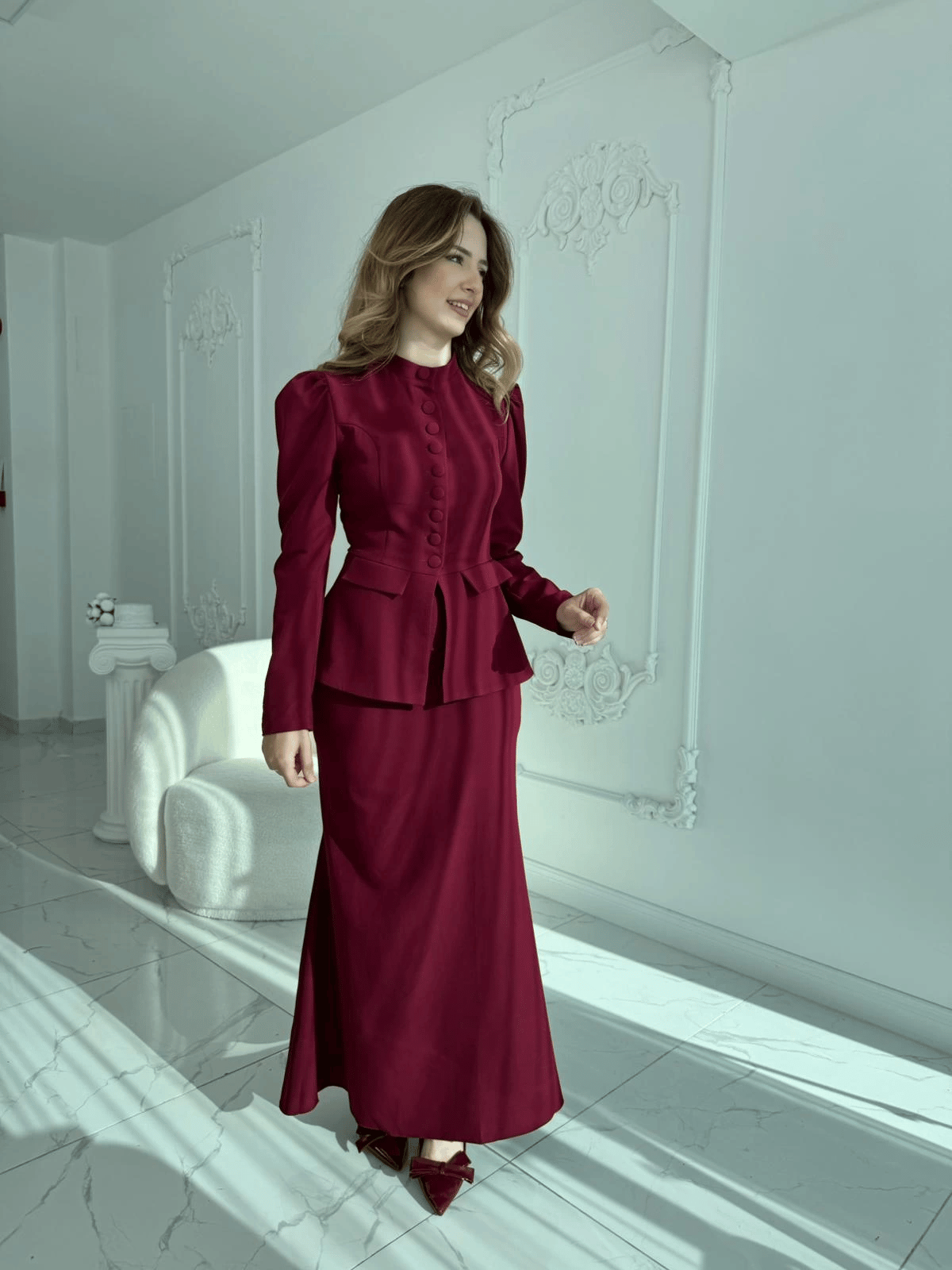 Ceket ve Etek Detaylı Bordo İkili Takım · 3