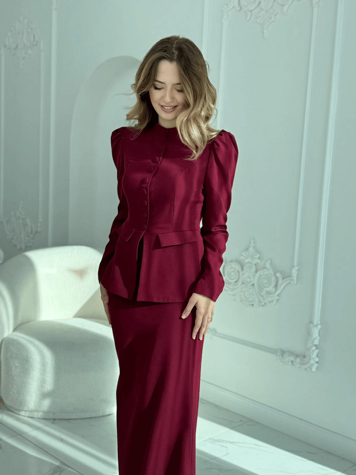 Ceket ve Etek Detaylı Bordo İkili Takım · 4