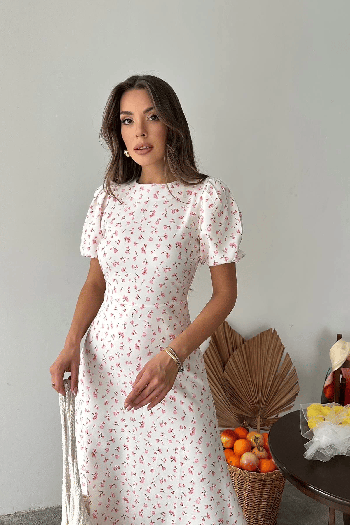 Dijital Çiçek Baskılı Atlas Kumaş Pembe Elbise · 4