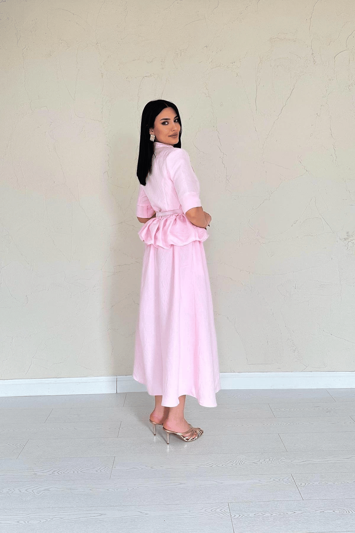 İnce Kemerli Fırfırlı Ceket ve Etek Pembe Takım · 7