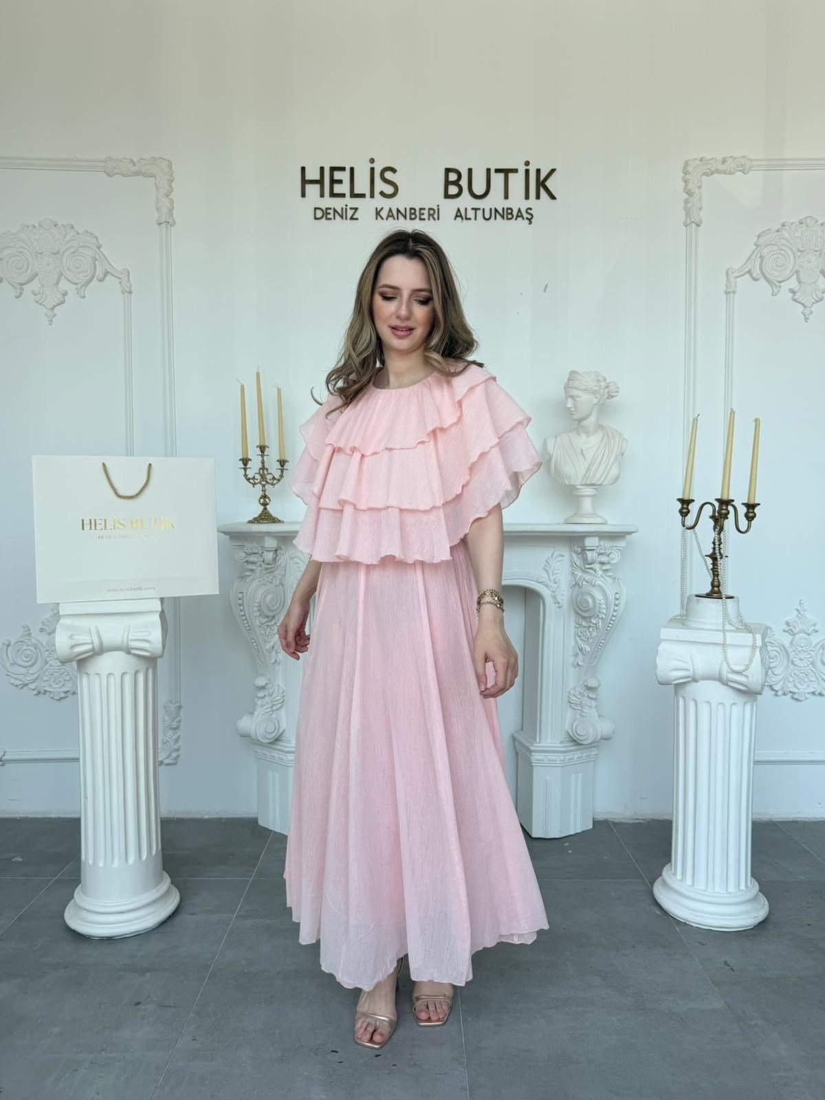 Kat Kat Fırfırlı Şifon Bluz Etek Takım - Pembe