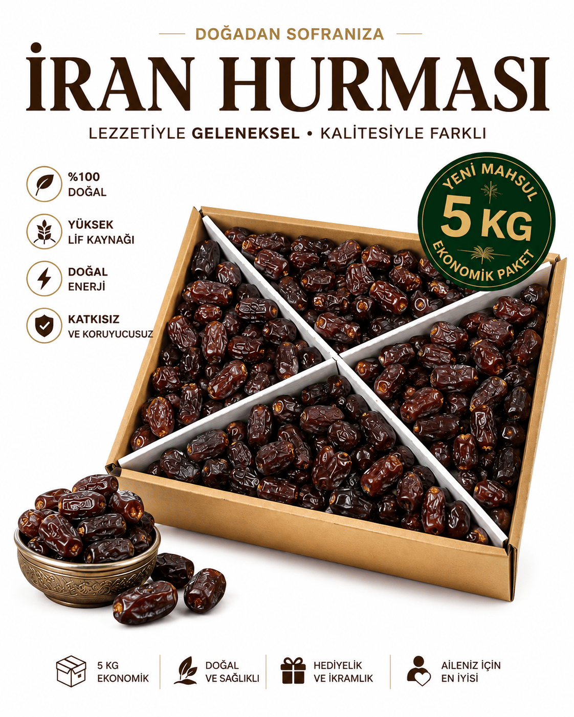İran Hurması 5 Kg Yeni Sezon Doğal Hurma – İri Taneli Ekonomik Paket