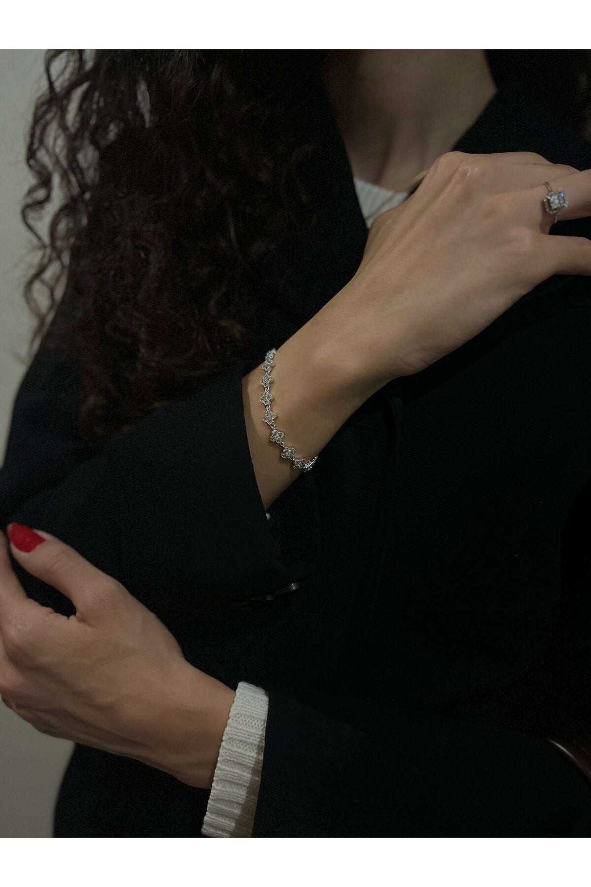 VIP Mini Silver Taşlı Yonca Bileklik