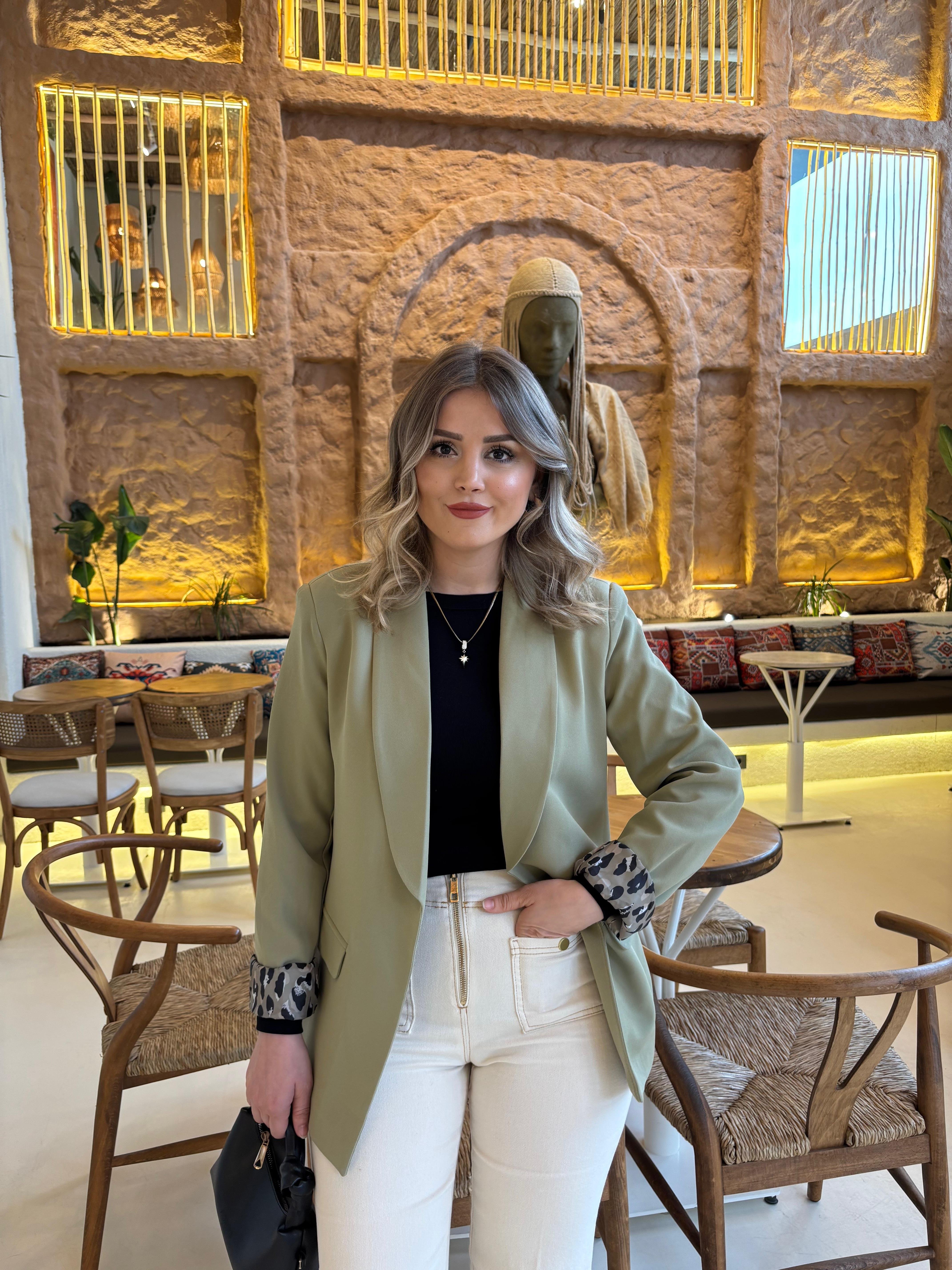 Çağla Leopar Desenli Blazer Ceket