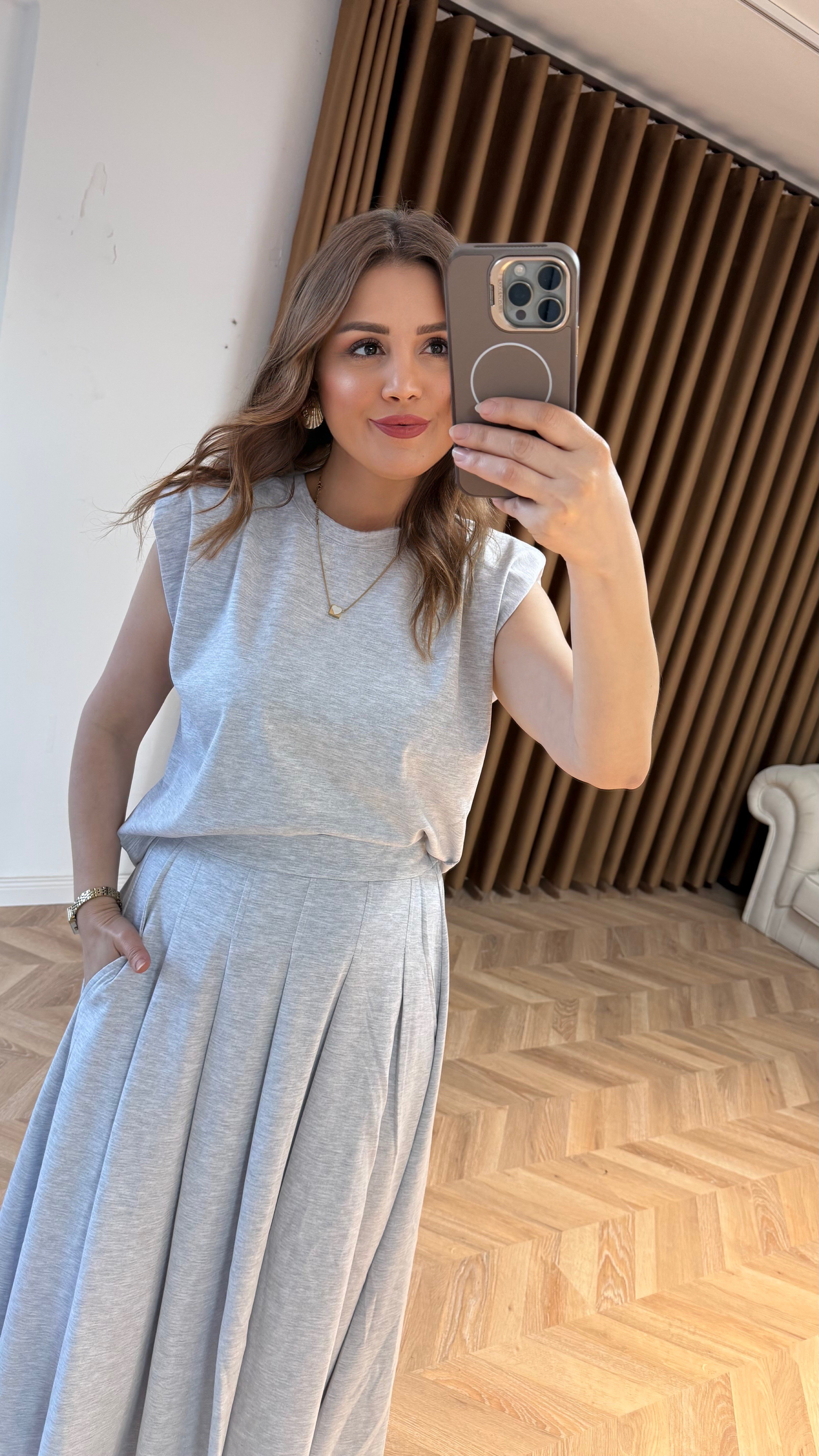 Elegant Vatkalı İkili Takım-Gri