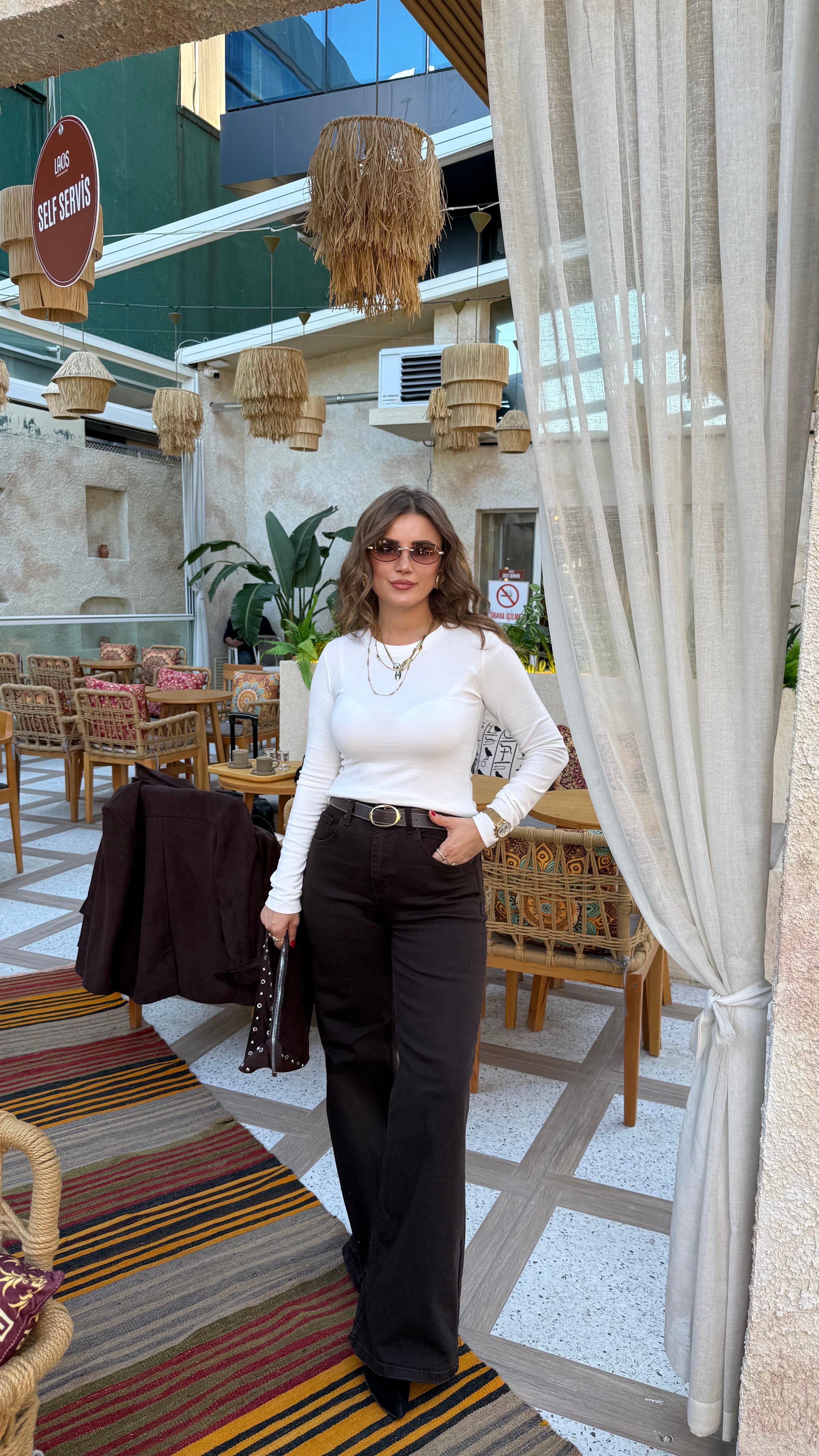 Kahve Likralı Palazzo Jean