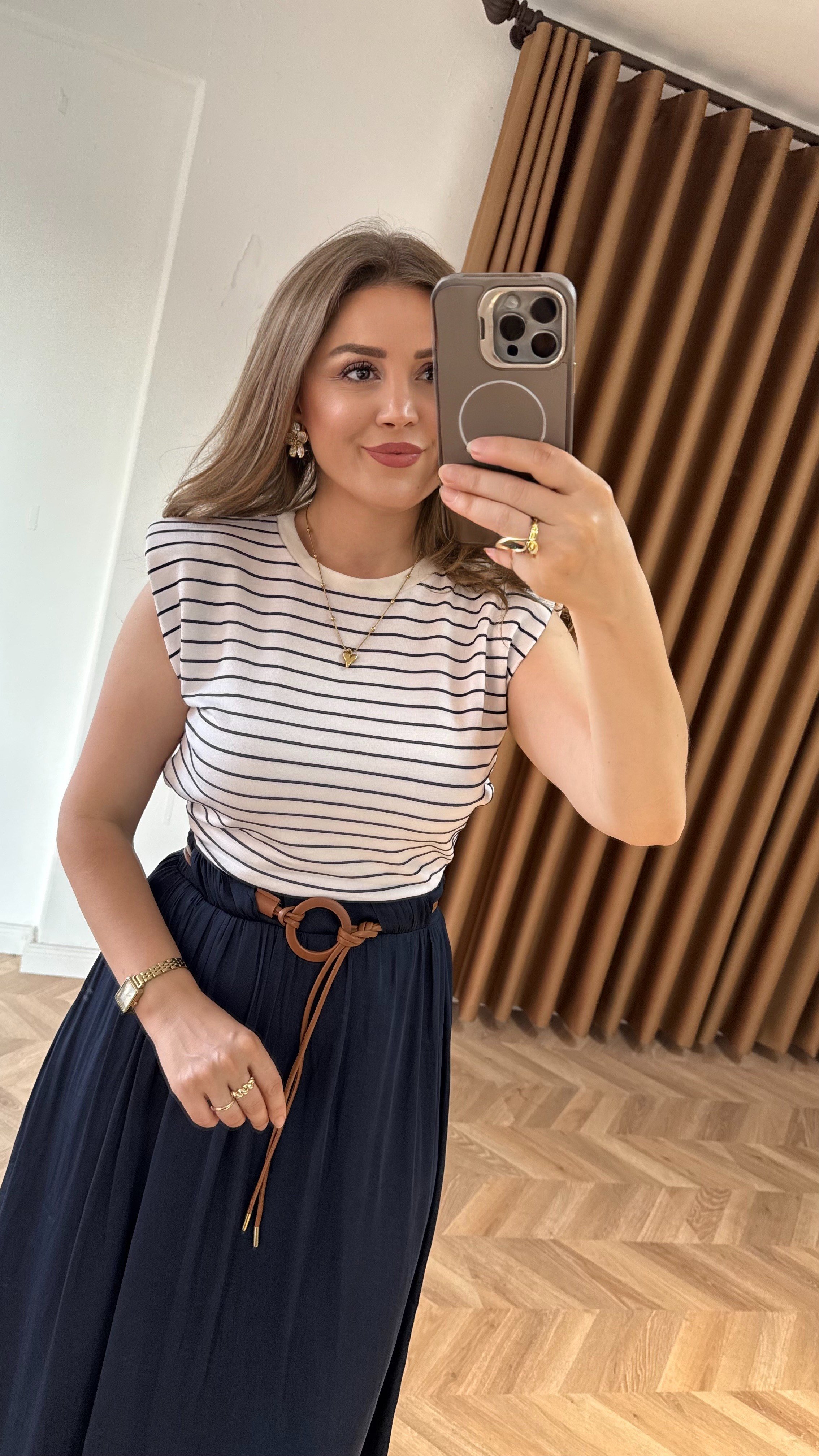 Marine Çizgili Vatkalı Elbise