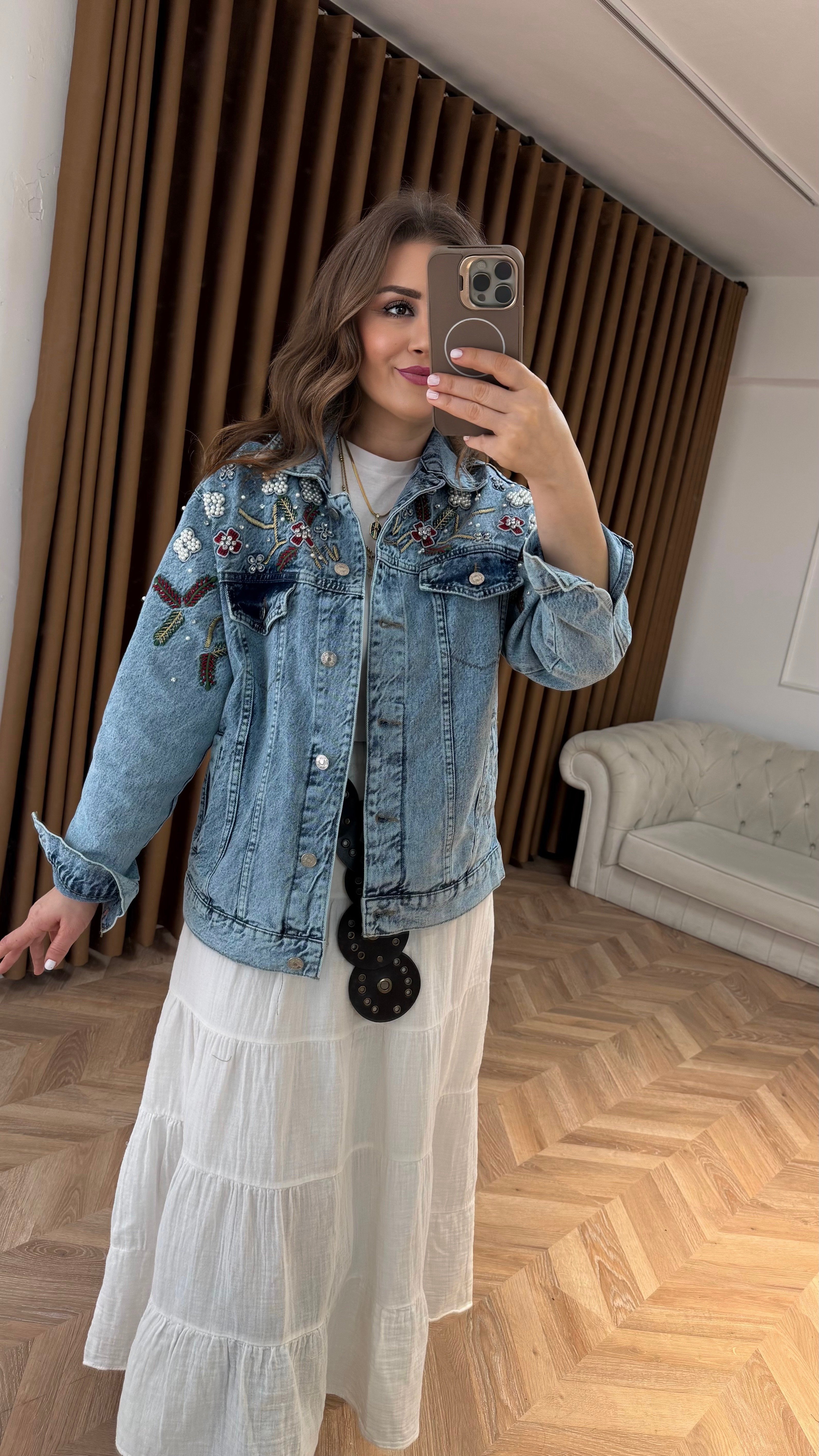 Nakışlı Taşlı Denim Ceket