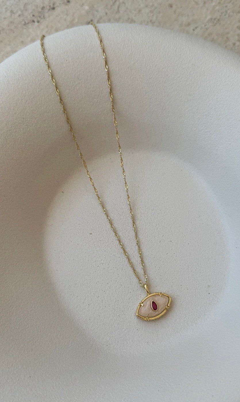 Oval Nazar Figürlü Gold Kolye