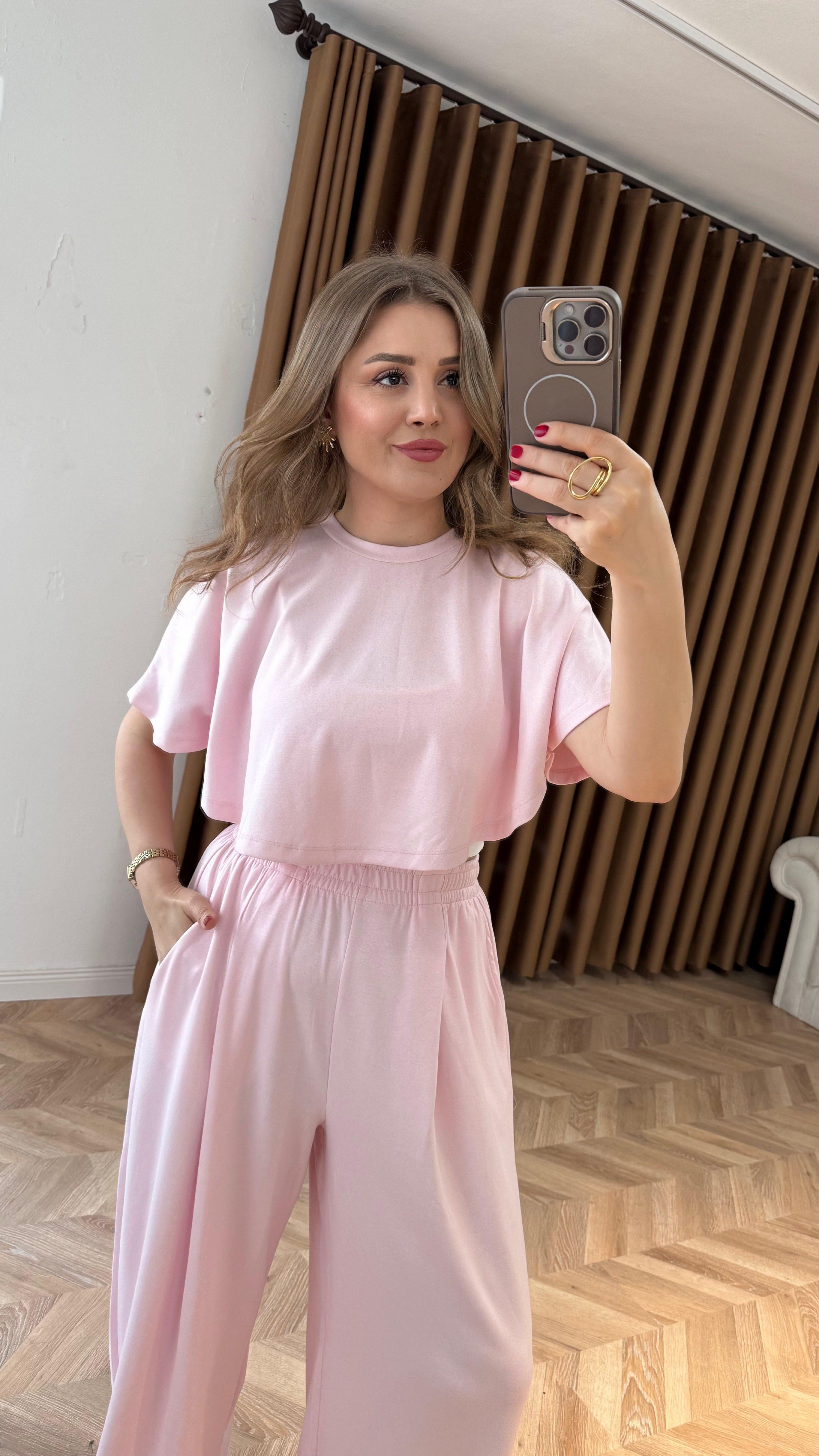 Pelerinli Modal Kumaş Salaş Takım – Soft Pudra