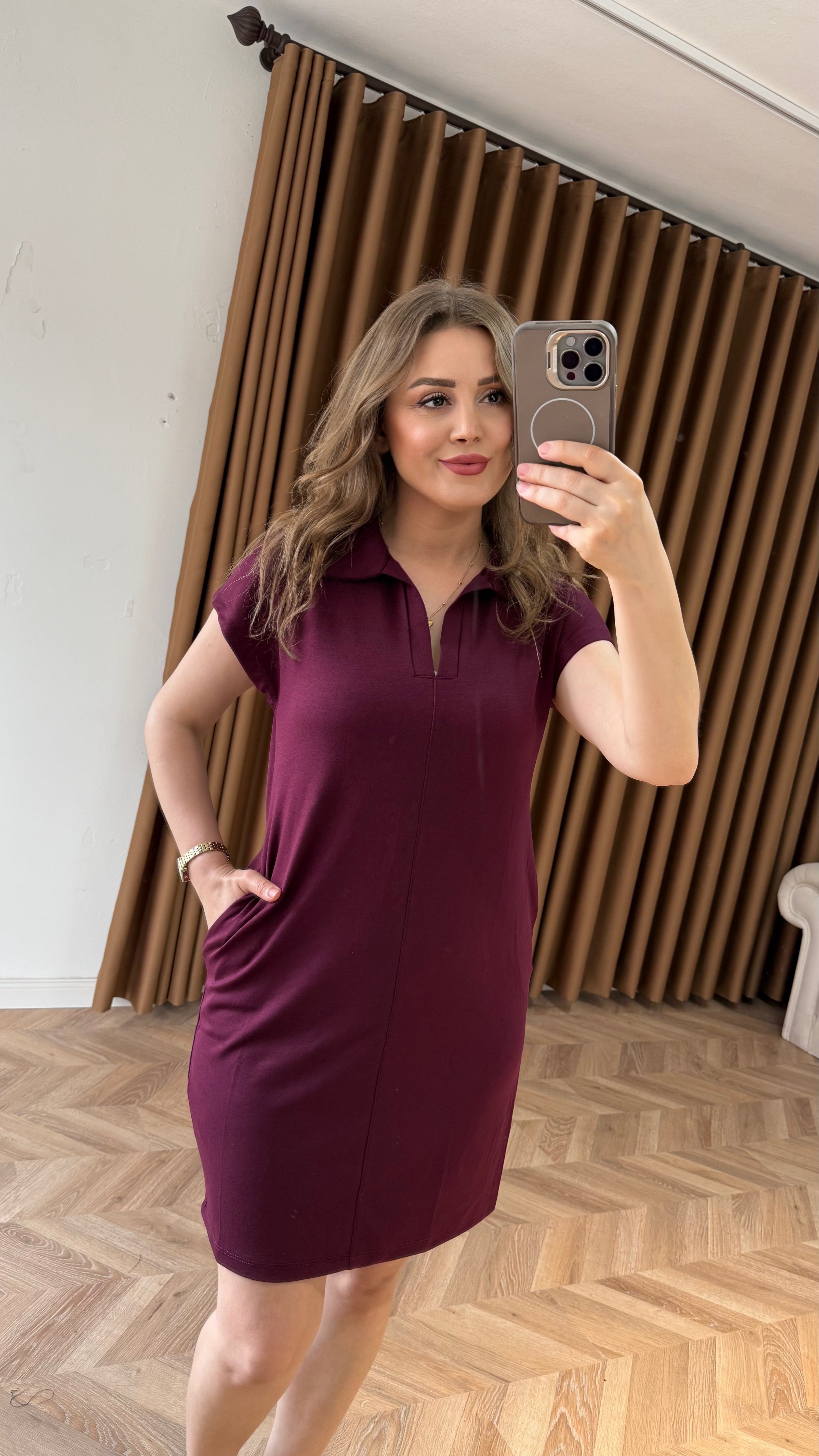 Polo Yaka Modal Elbise- Vişne Mürdüm