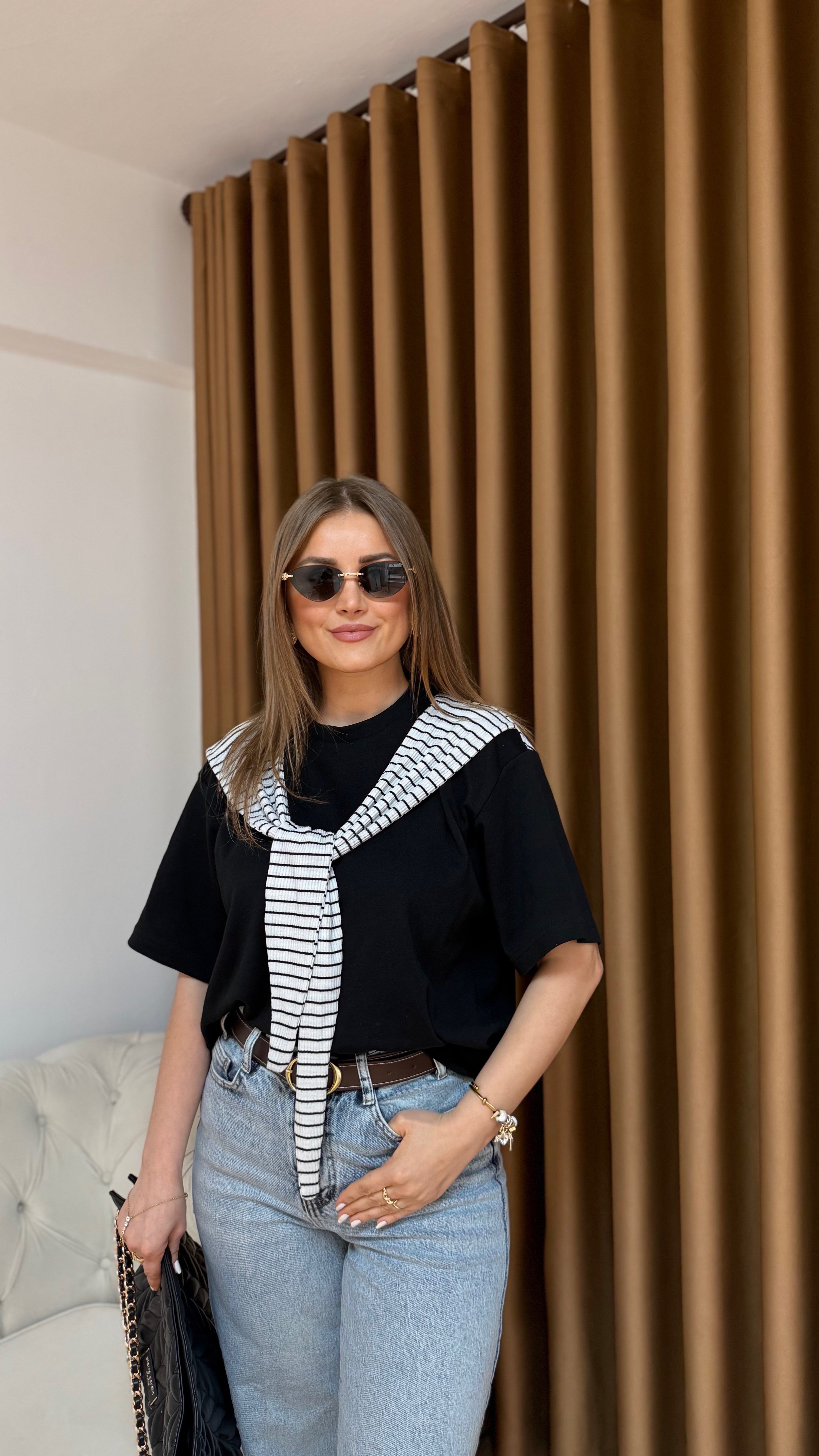 Siyah Atkılı  Basic Tshirt 
